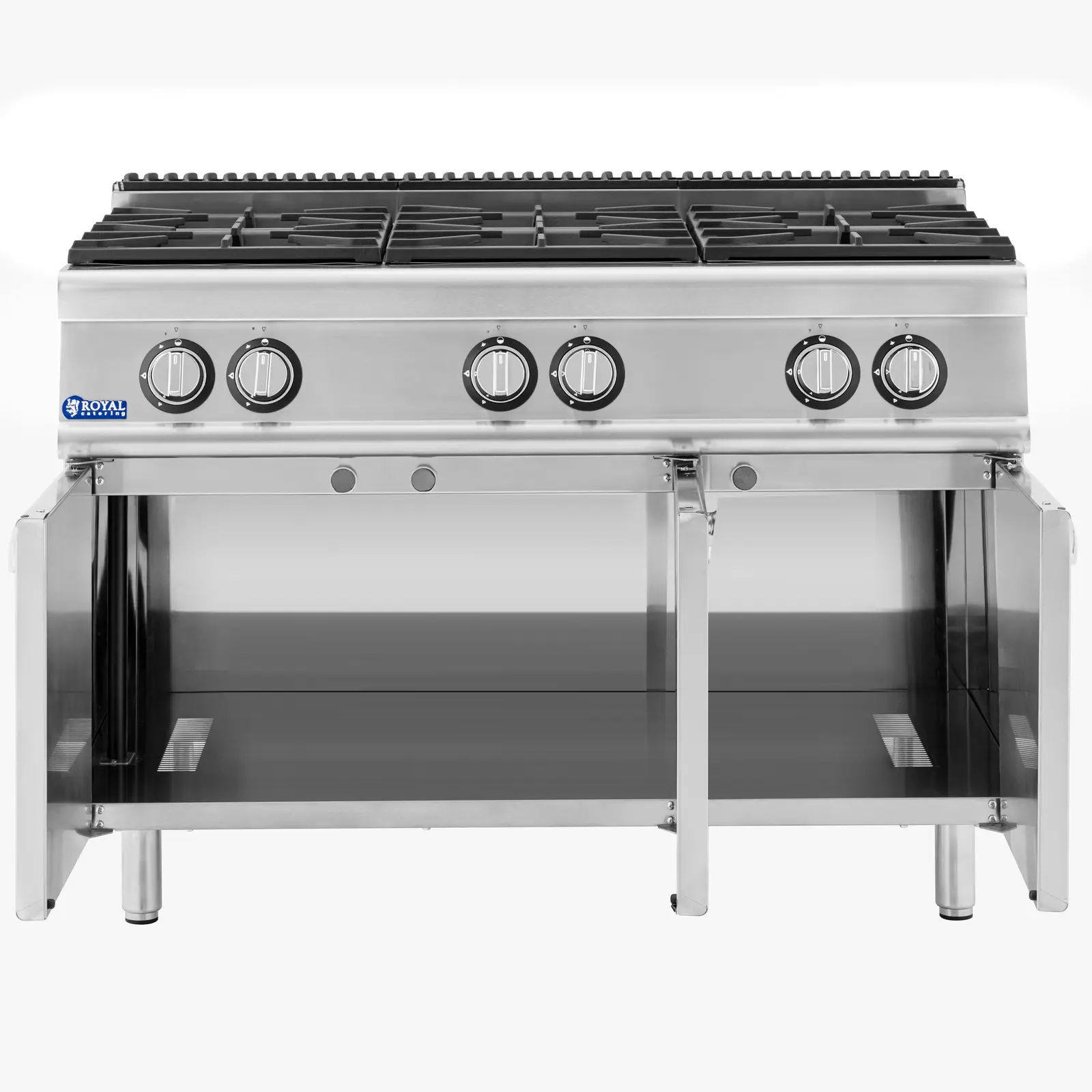 Cuisinière à gaz - 21,6 kW - 6 bruleurs - Armoire intégrée - Royal Catering (Hauteur réglable: Oui)