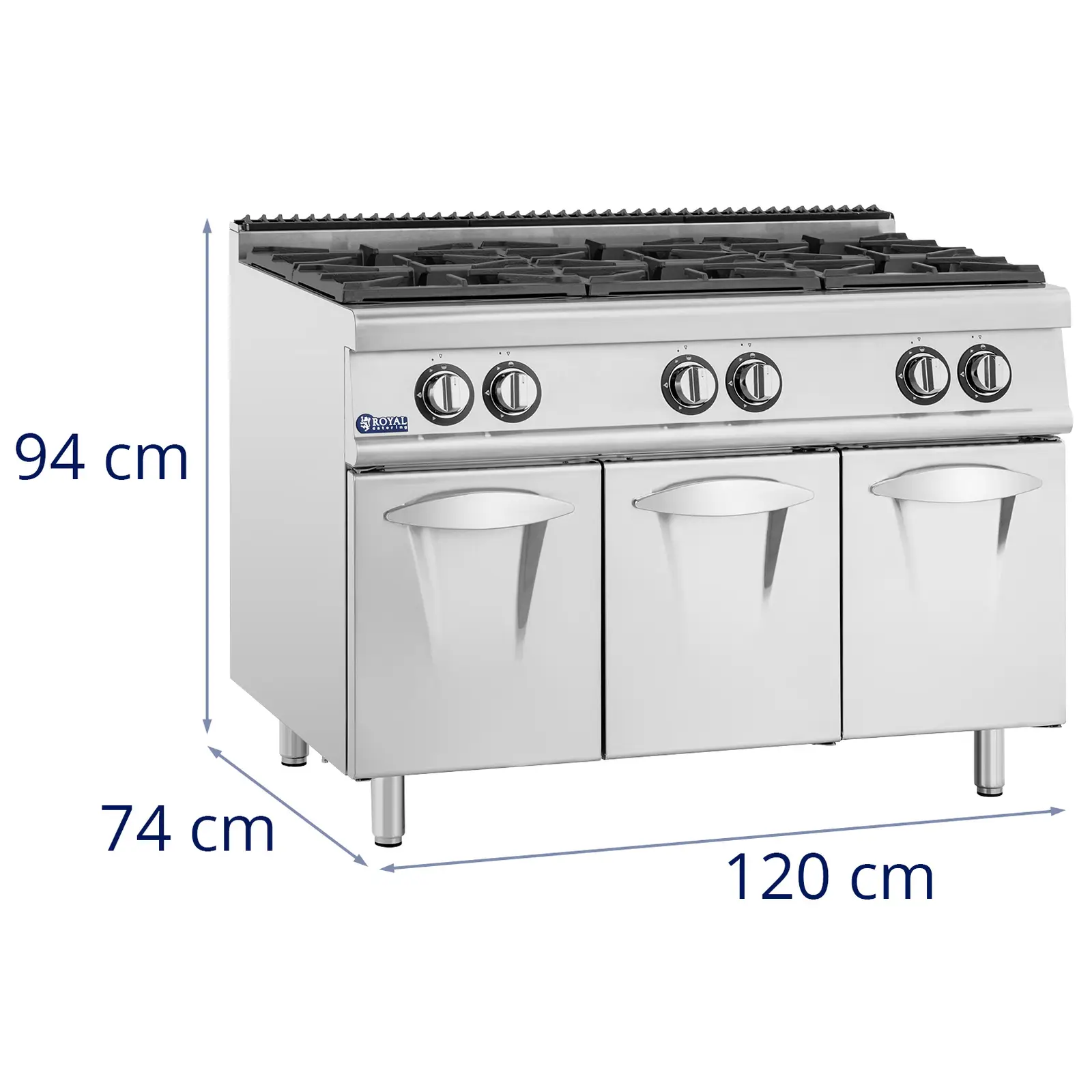 Cuisinière à gaz - 21,6 kW - 6 bruleurs - Armoire intégrée - Royal Catering (Matériau(x): Acier inoxydable)