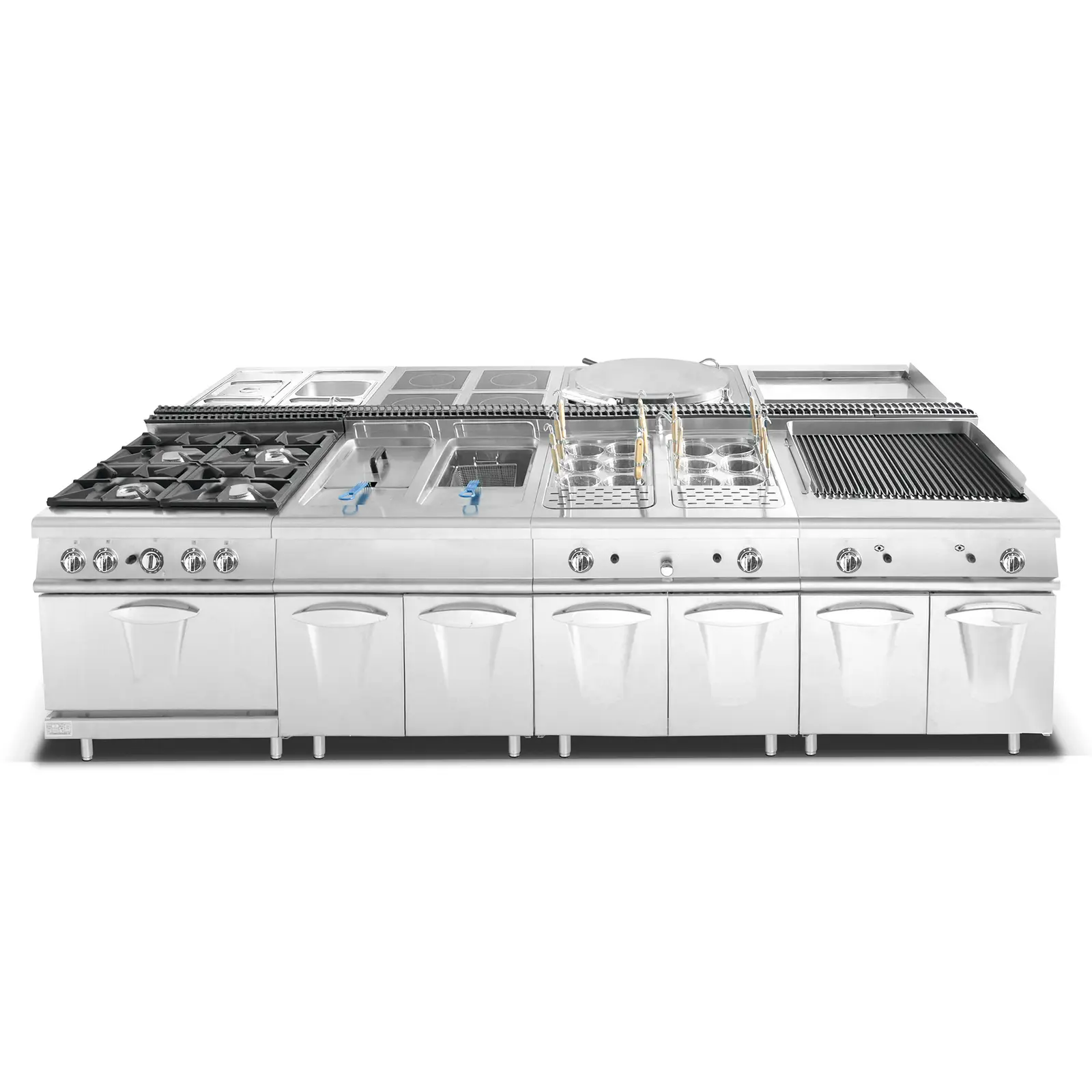 Cuisinière à gaz - 21,6 kW - 6 bruleurs - Armoire intégrée - Royal Catering (Puissance bruleur(s) [kW]: 3 x 4.2 + 3 x 3)