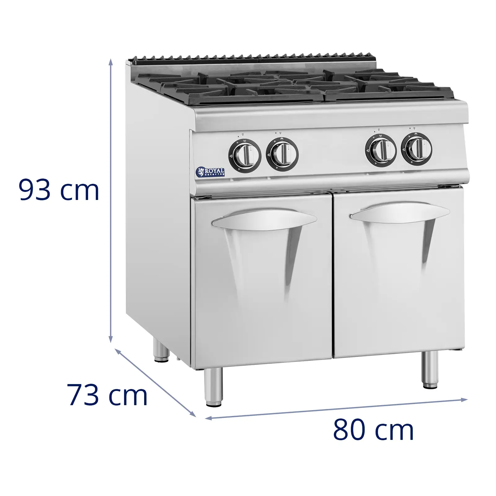 Cuisinière à gaz - 14,3 kW - 4 bruleurs - Armoire intégrée - Royal Catering (Puissance bruleur(s) [kW]: 2 x 4.2 + 2 x 3)