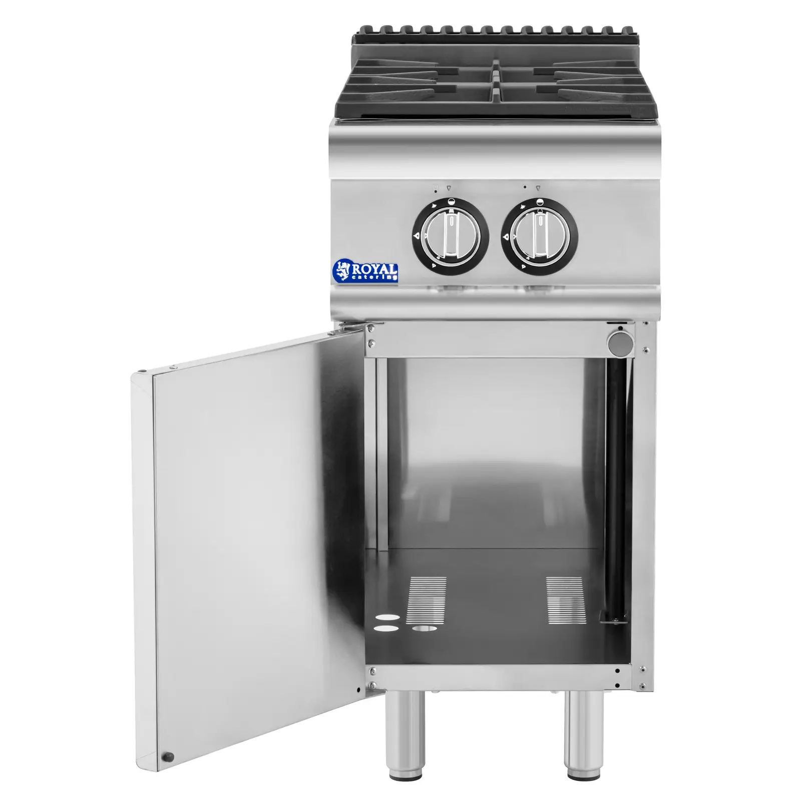 Cuisinière à gaz - 7,2 kW - 2 bruleurs - Armoire intégrée - Royal Catering (Hauteur réglable: Oui)
