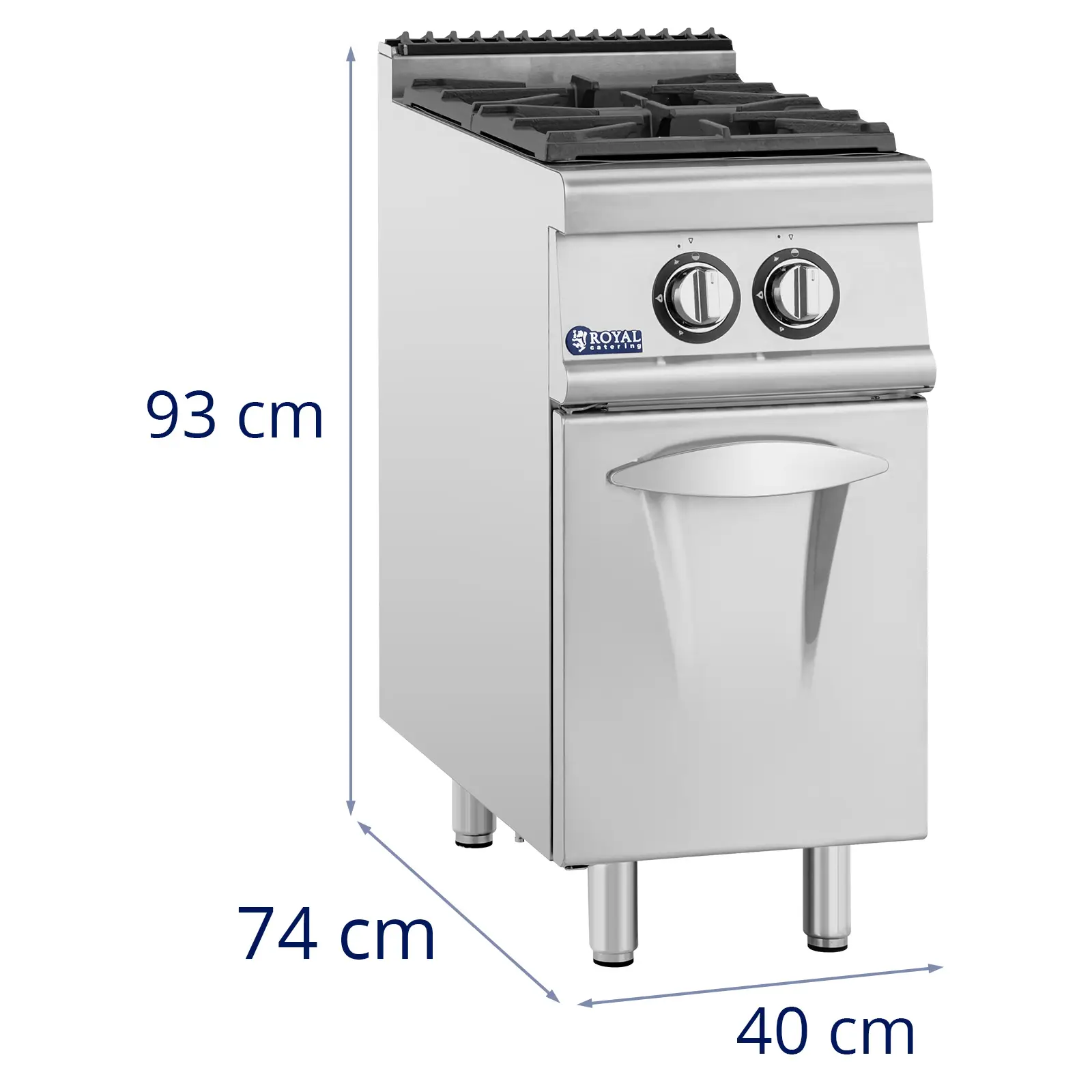 Cuisinière à gaz - 7,2 kW - 2 bruleurs - Armoire intégrée - Royal Catering (Matériau(x): Acier inoxydable)