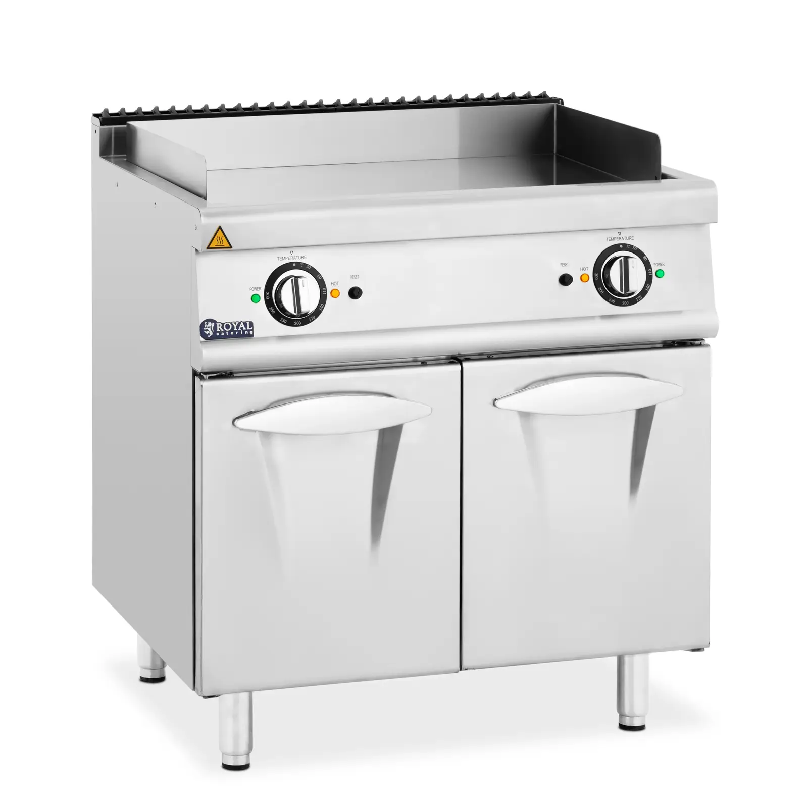 Fry top elettrico doppio - 10,8 kW - Liscio - Mobiletto - Royal Catering