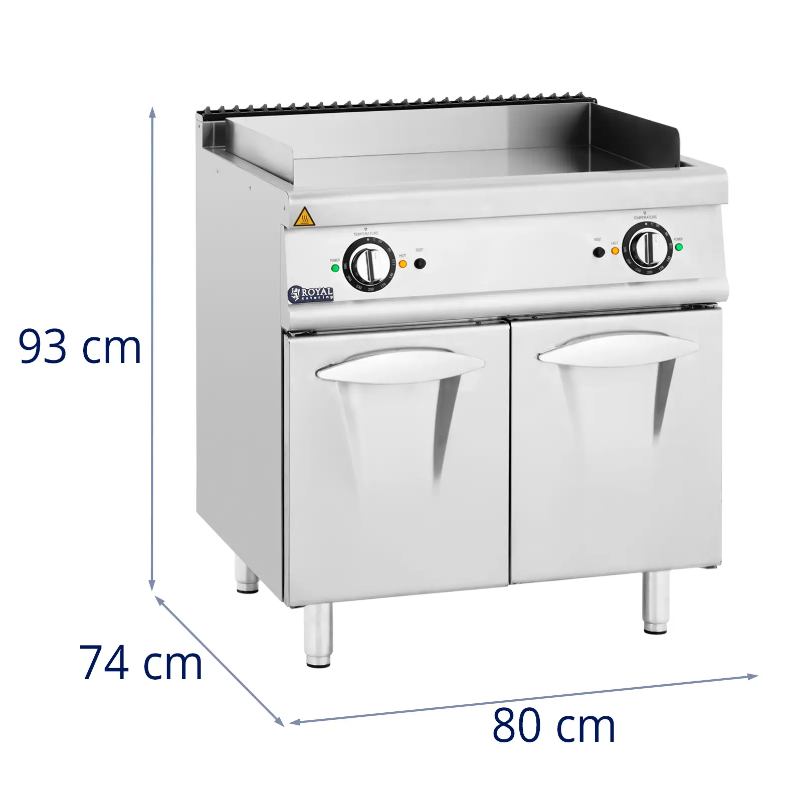 Fry top elettrico doppio - 10,8 kW - Liscio - Mobiletto - Royal Catering