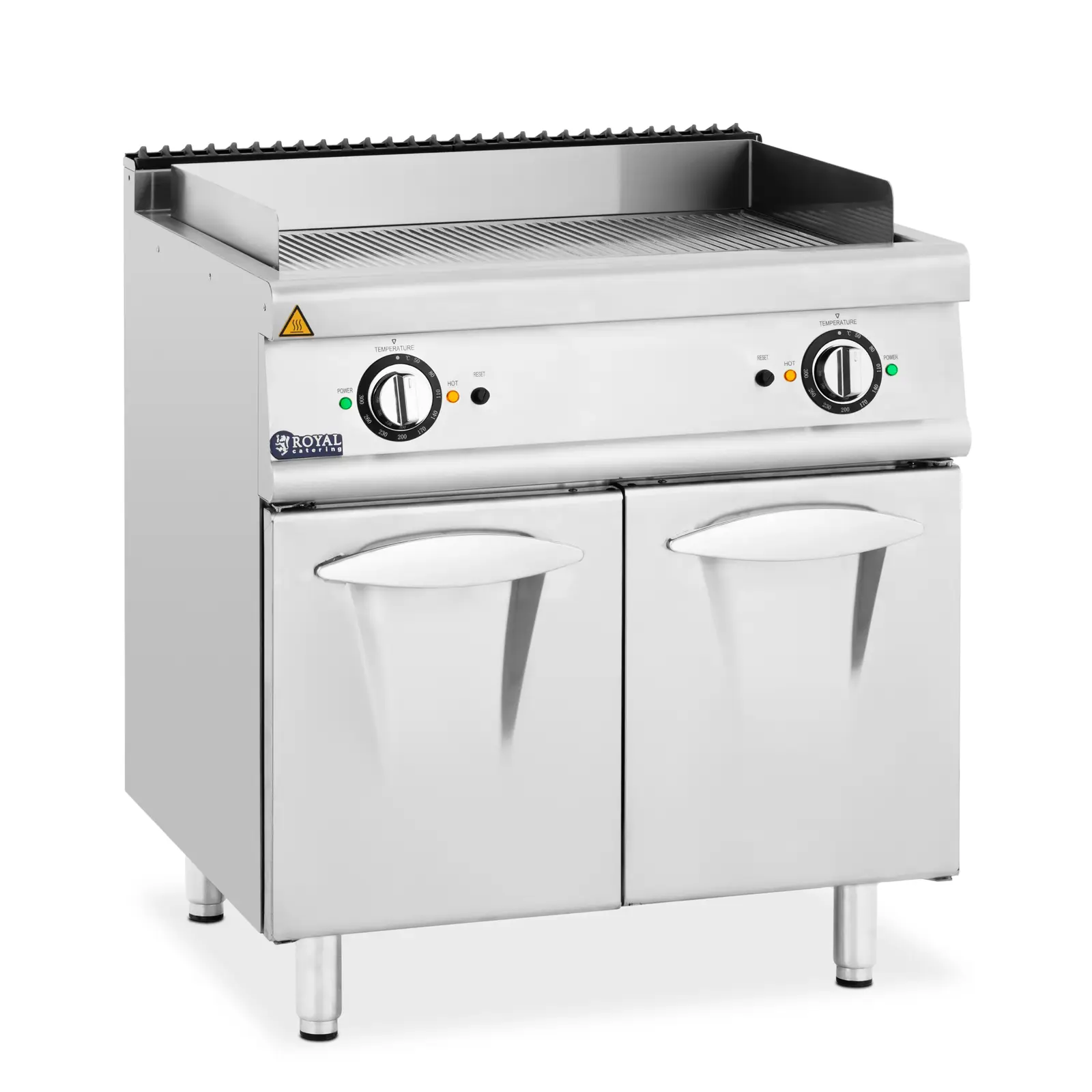 Dubbele elektrische grillplaat - 10.8 kW - geribbeld - onderkast - Royal Catering