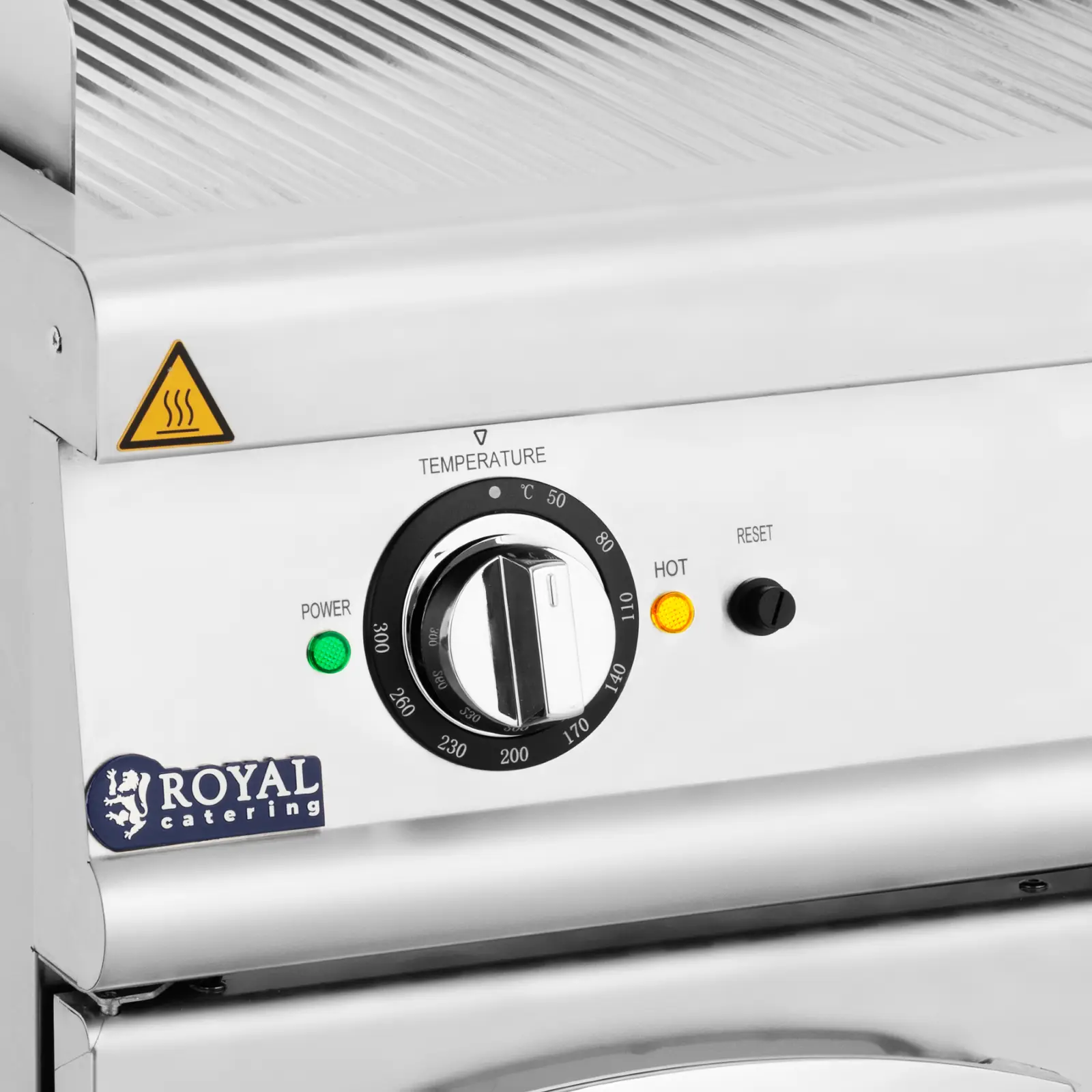 Dvojitá elektrická grilovací deska - 10,8 kW - žebrovaná - podstavná skříň - Royal Catering (Frekvence [Hz]: 50)