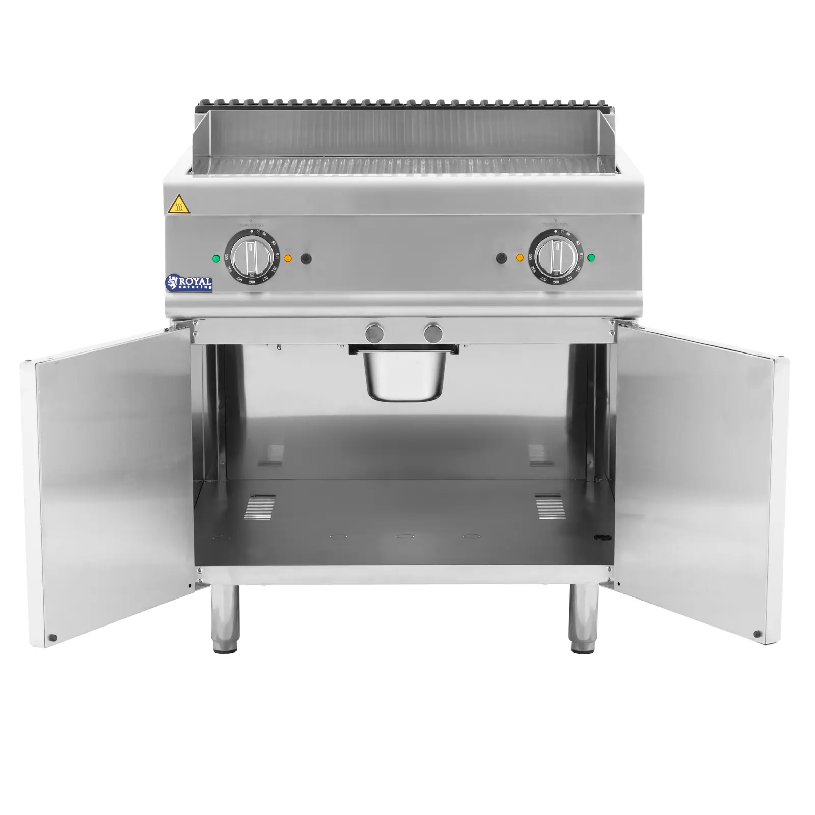 Dubbele elektrische grillplaat - 10.8 kW - geribbeld - onderkast - Royal Catering