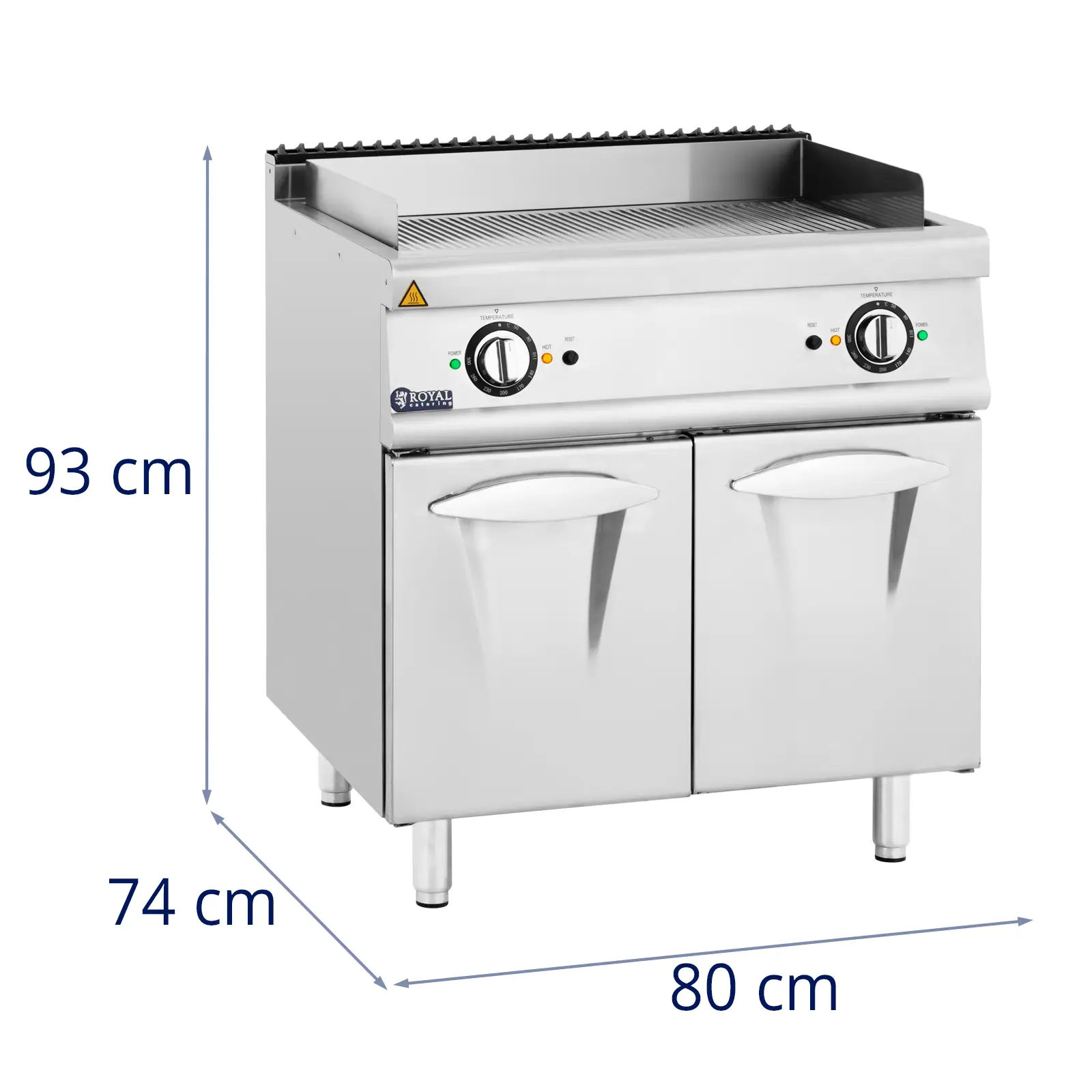 Dvojitá elektrická grilovací deska - 10,8 kW - žebrovaná - podstavná skříň - Royal Catering (Materiál: Ušlechtilá ocel)