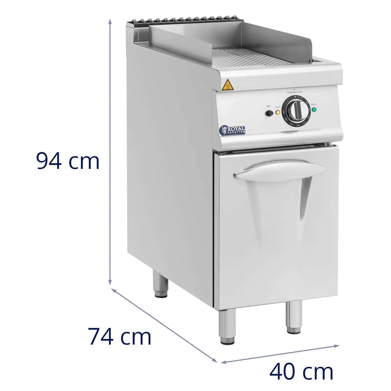 Płyta grillowa - elektryczna - 5,4 kW - ryflowana - szafka dolna - 40 x 70 cm - Seria Pro 730 - Royal Catering