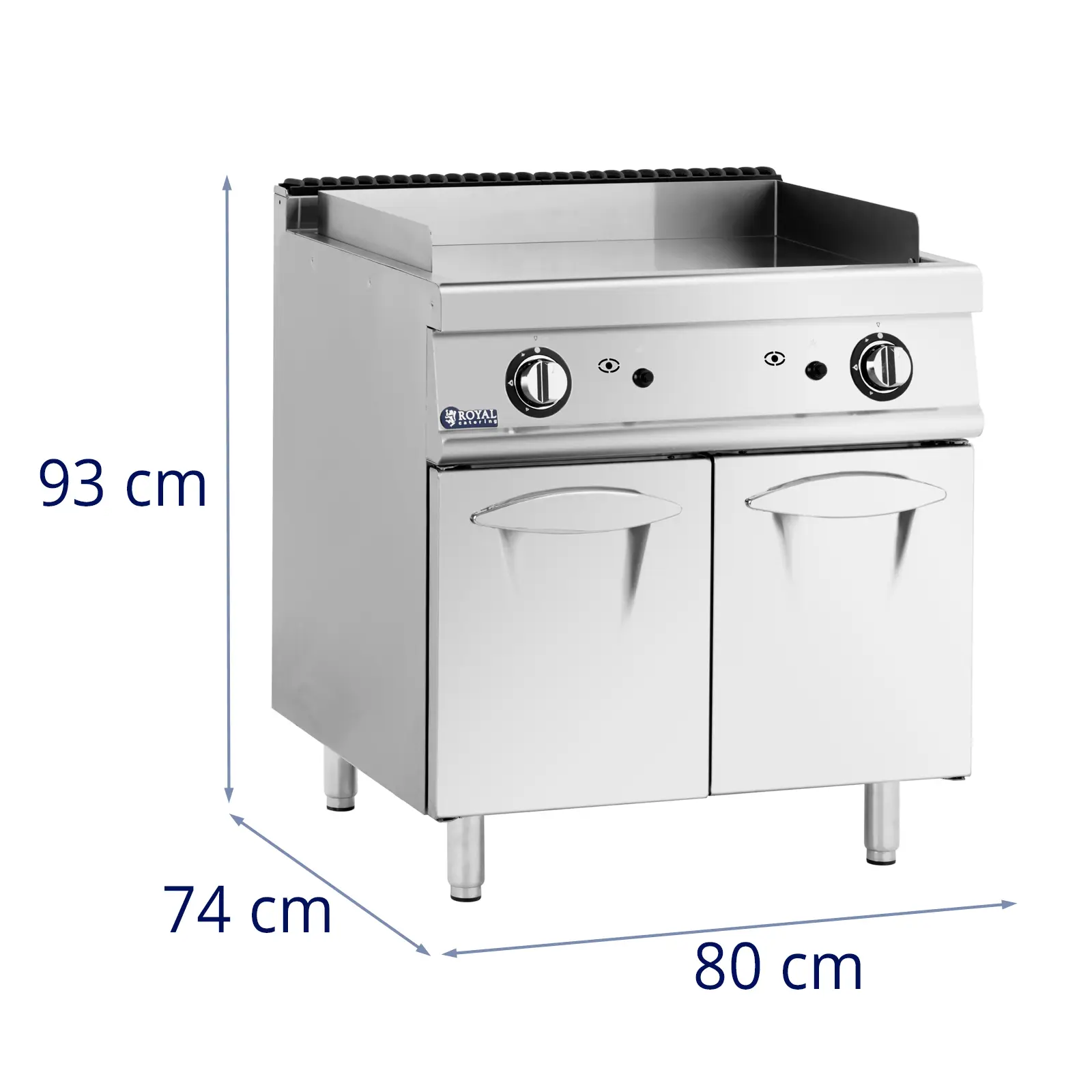 Plynová grilovací deska - 12 kW - hladká - 50–300 °C - propan / LPG / zemní plyn - podstavná skříňka - Royal Catering (Materiál: Ušlechtilá ocel)
