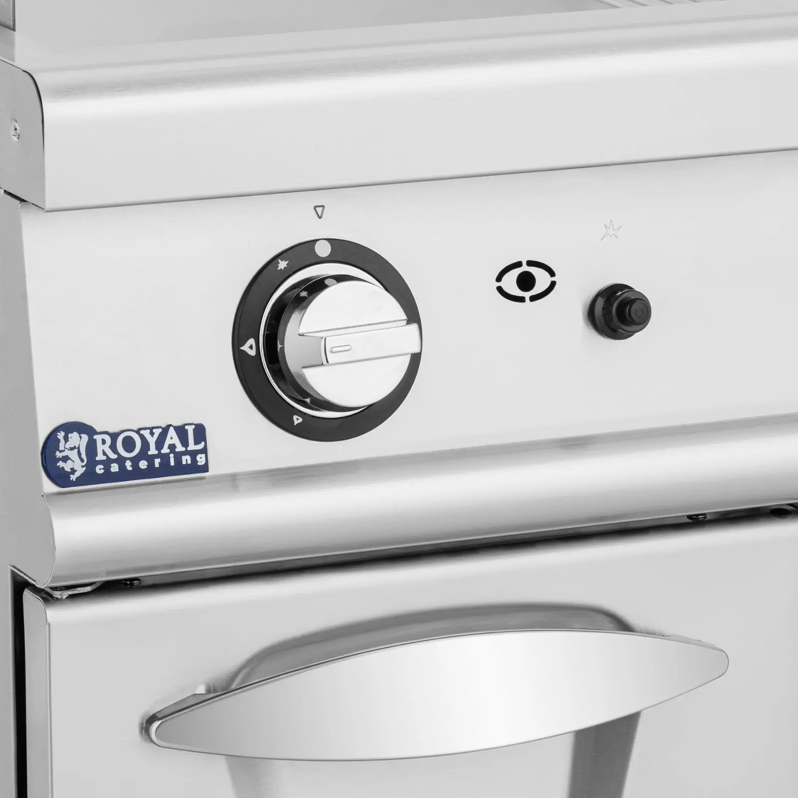 Plancha gaz - 12 kW - lisse / rainurée - 50 - 300 °C - Propane / LPG / gaz naturel - Armoire intégrée - Royal Catering (Puissance max.: 12 kW)