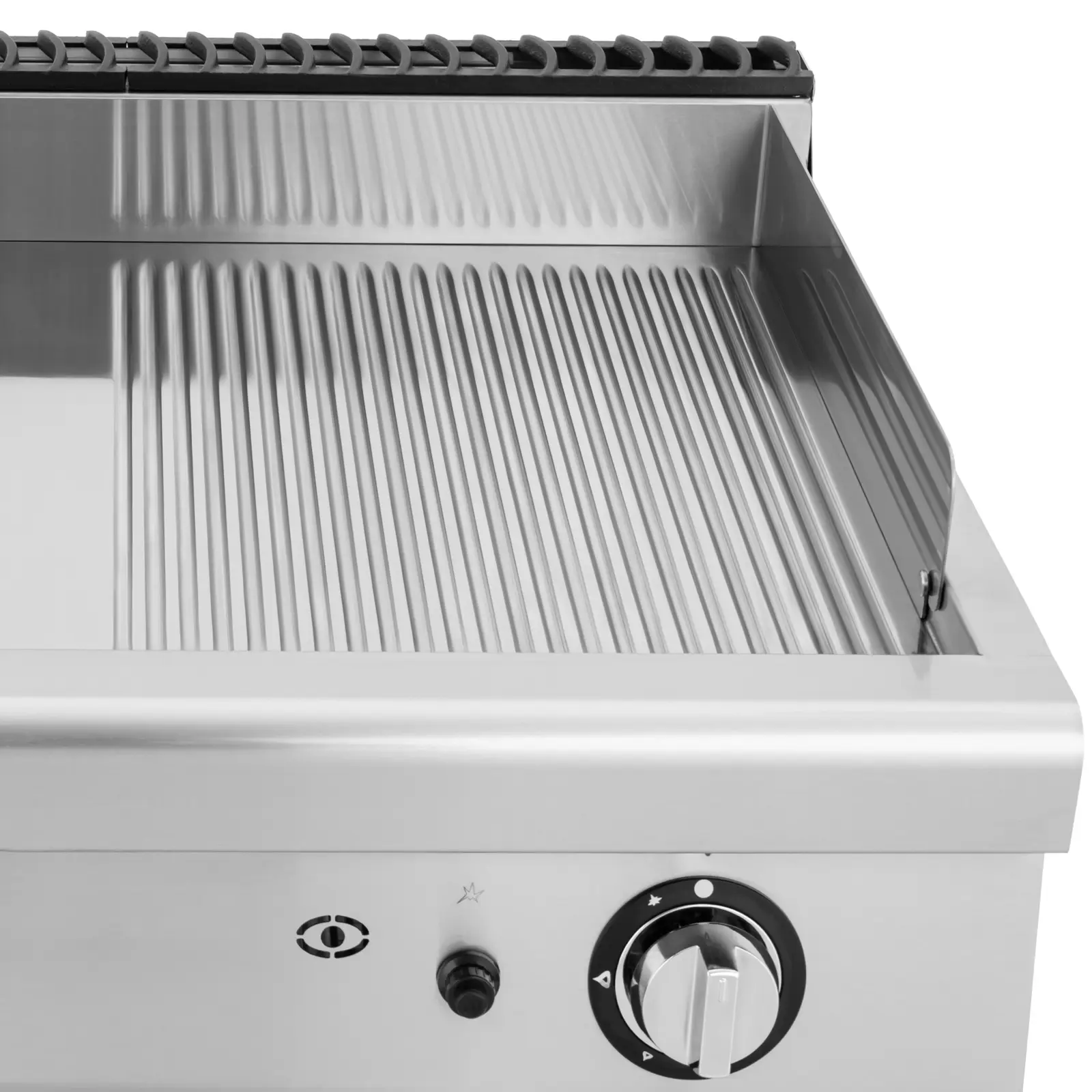 Plancha gaz - 12 kW - lisse / rainurée - 50 - 300 °C - Propane / LPG / gaz naturel - Armoire intégrée - Royal Catering (Pression max.: 50 mBar)