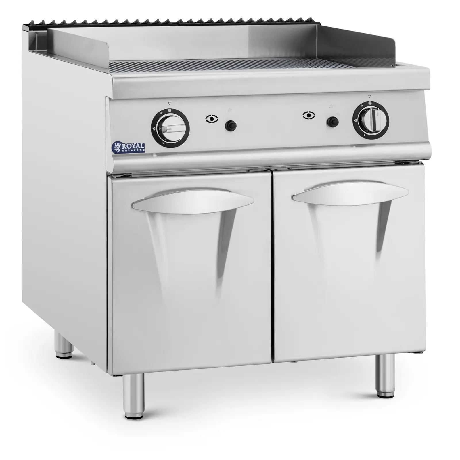 Plynová grilovací deska - 12 kW - žebrovaná - 50–300 °C - propan / LPG / zemní plyn - podstavná skříňka - Royal Catering
