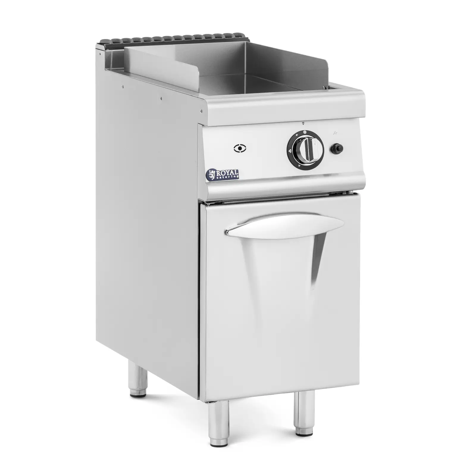 Stegeplade gas - 6 kW - 50 til 300 °C - flaskegas / naturgas - med underskab - Royal Catering