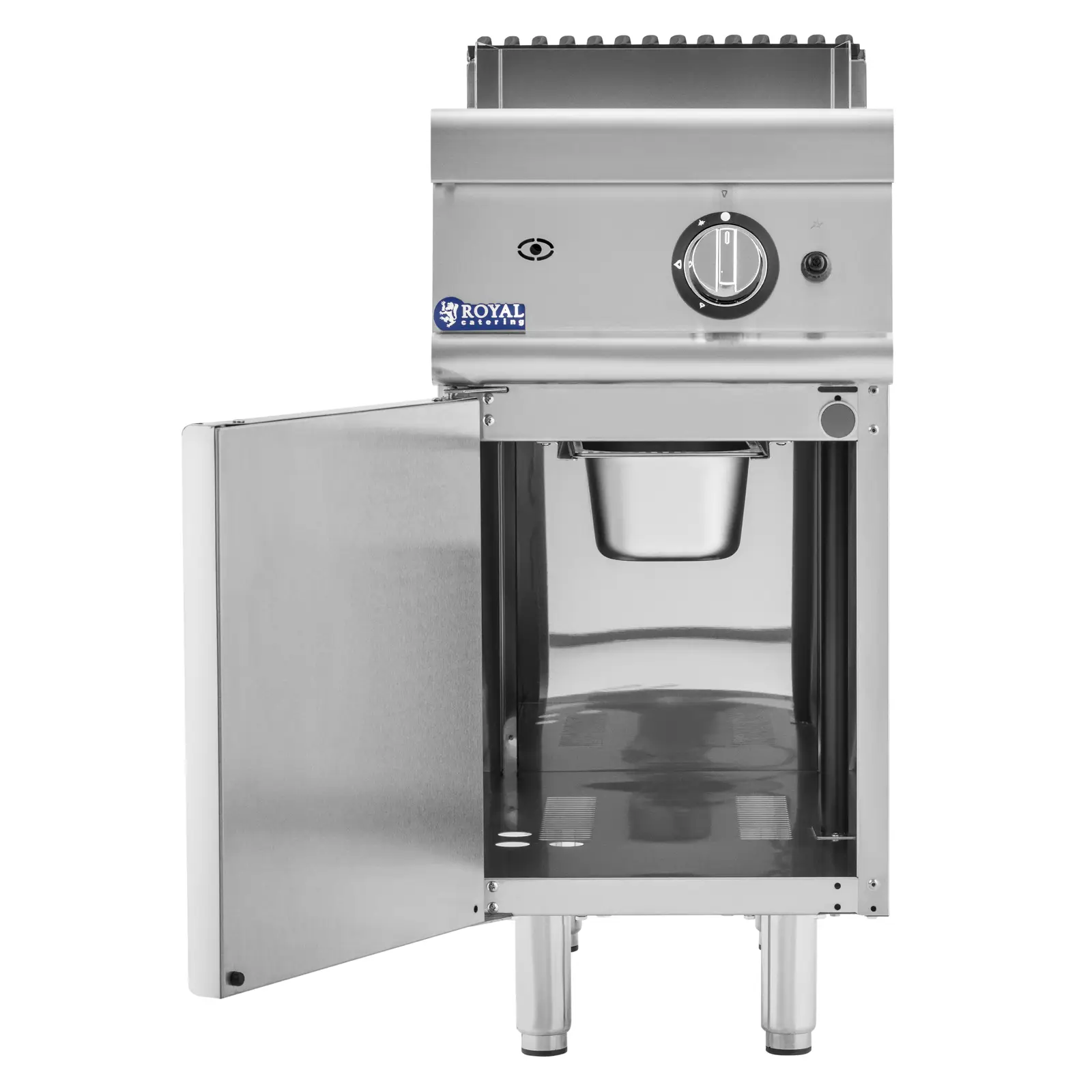 Stegeplade gas - 6 kW - 50 til 300 °C - flaskegas / naturgas - med underskab - Royal Catering