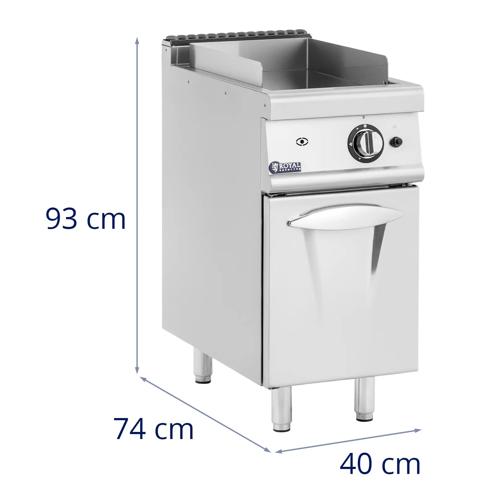 Stegeplade gas - 6 kW - 50 til 300 °C - flaskegas / naturgas - med underskab - Royal Catering