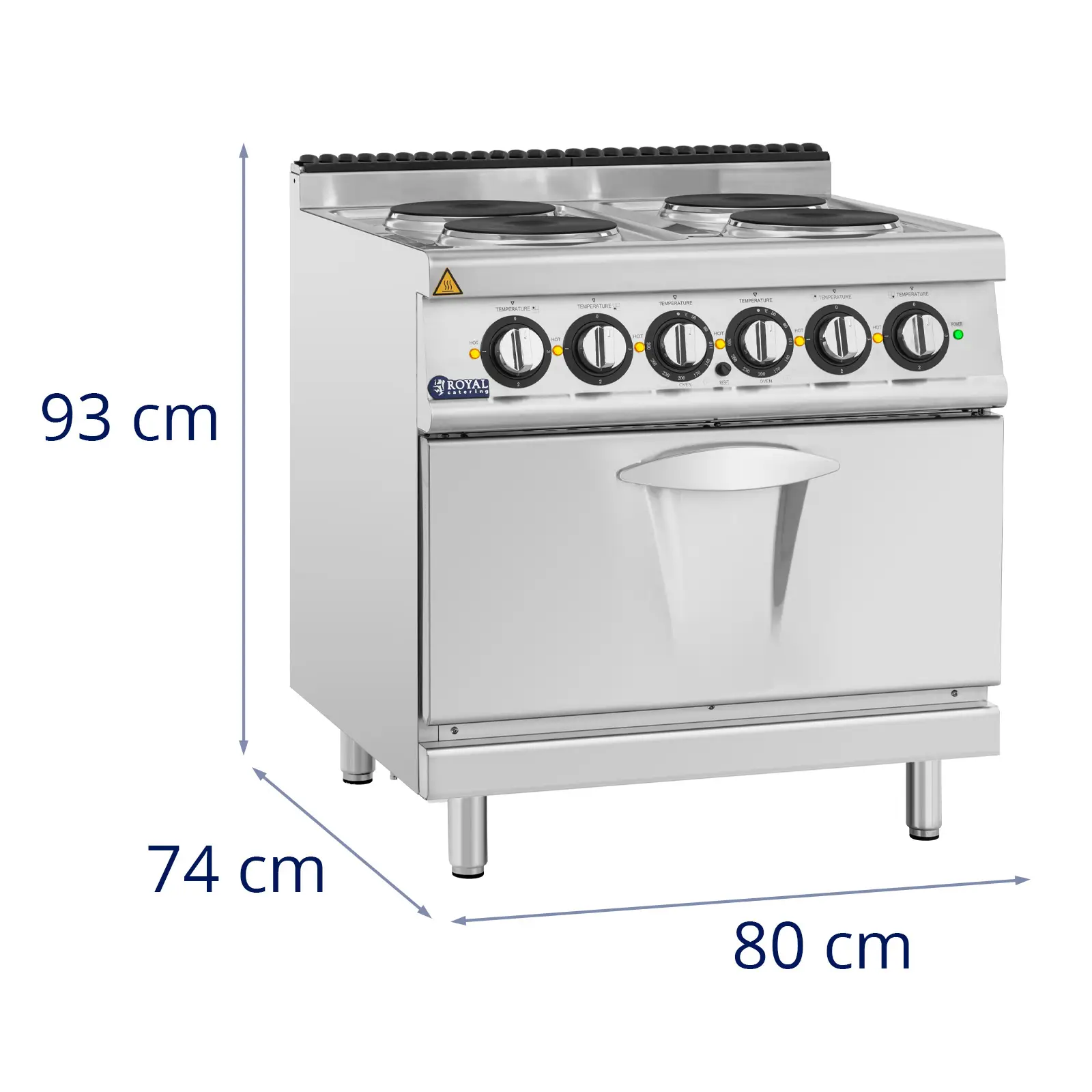 Elektrický sporák s troubou - 13,9 kW - 4 plotýnky - 80 x 73 cm - Pro 730 Series - Royal Catering