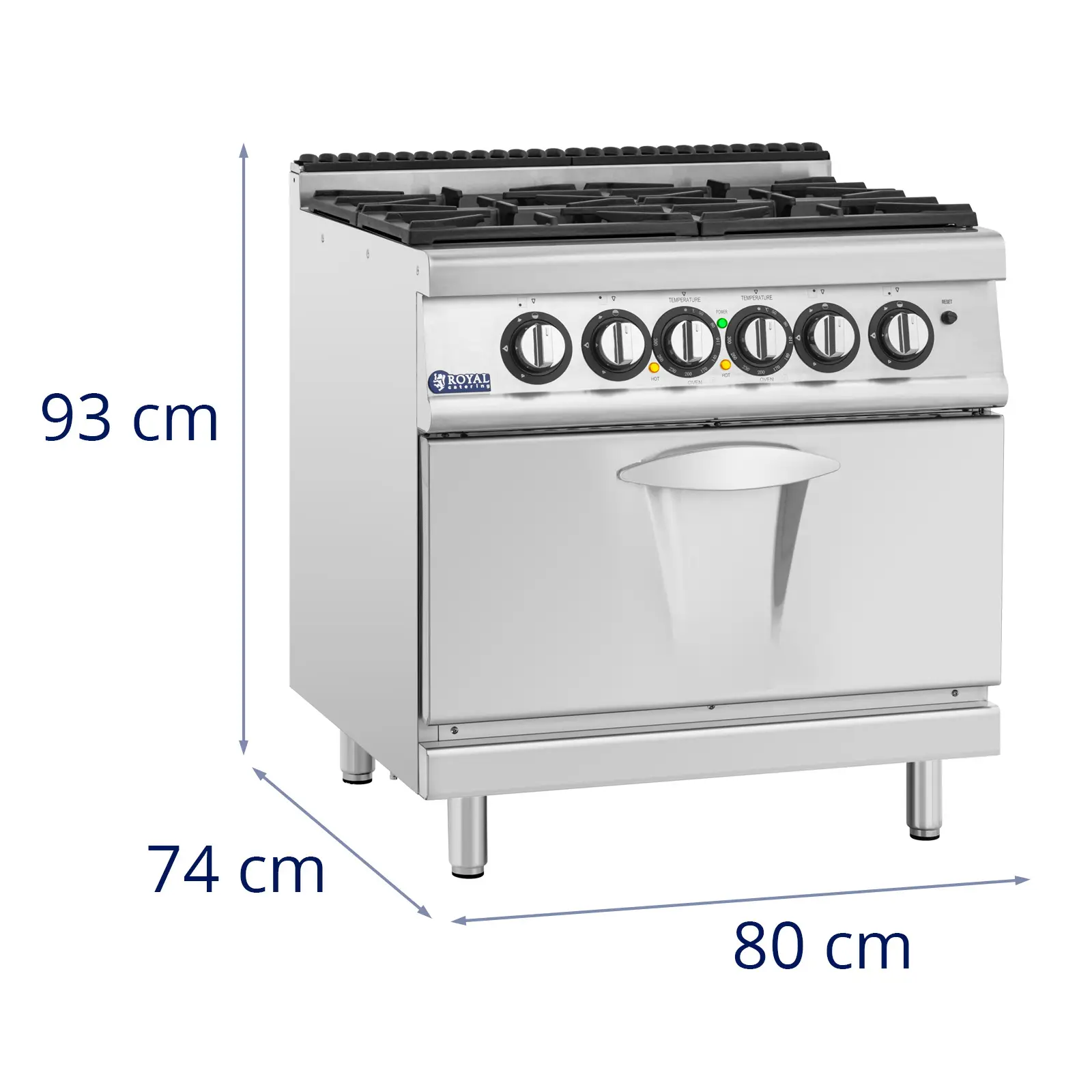 Gasherd mit Elektrobackofen - 14,4 kW - 4 Brenner - 80 x 73 cm - Pro 730 Series - Royal Catering