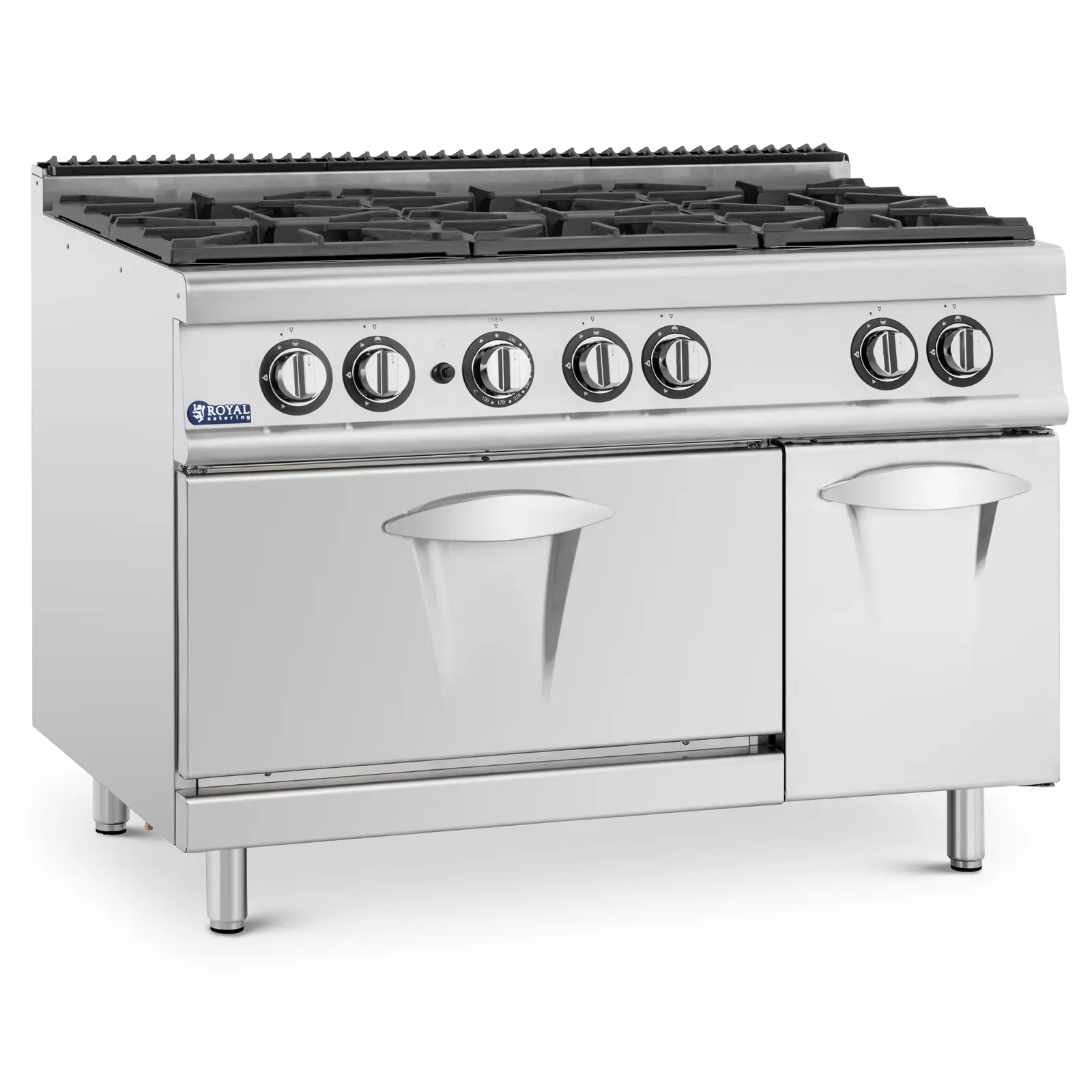 Cuisinière à gaz avec four à gaz - 27,6 kW - 6 bruleurs - Armoire intégrée - Royal Catering