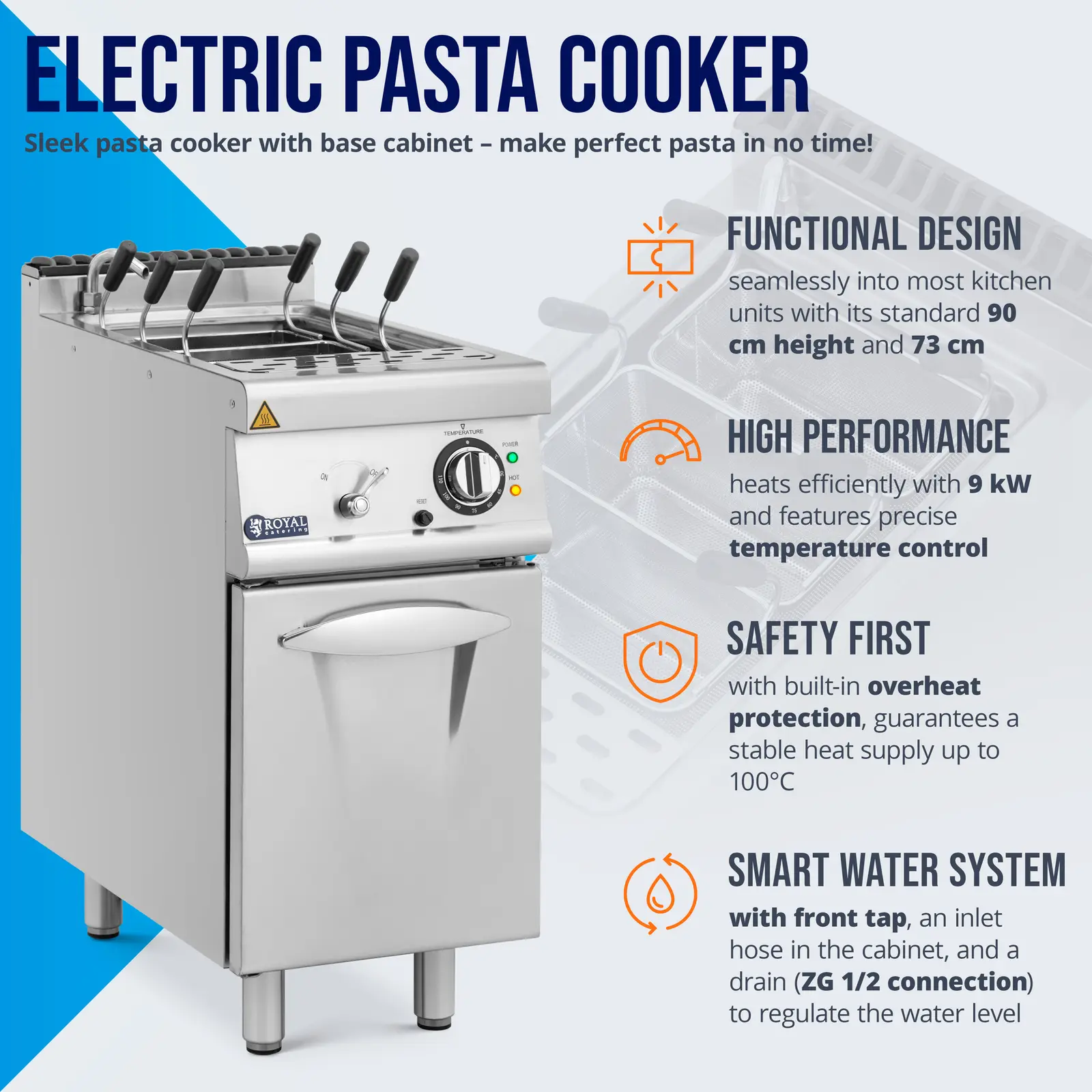 Electric Pasta Cooker - 9 kW - 400 V - 40 x 73 cm - Pro 730 Series - Royal Catering