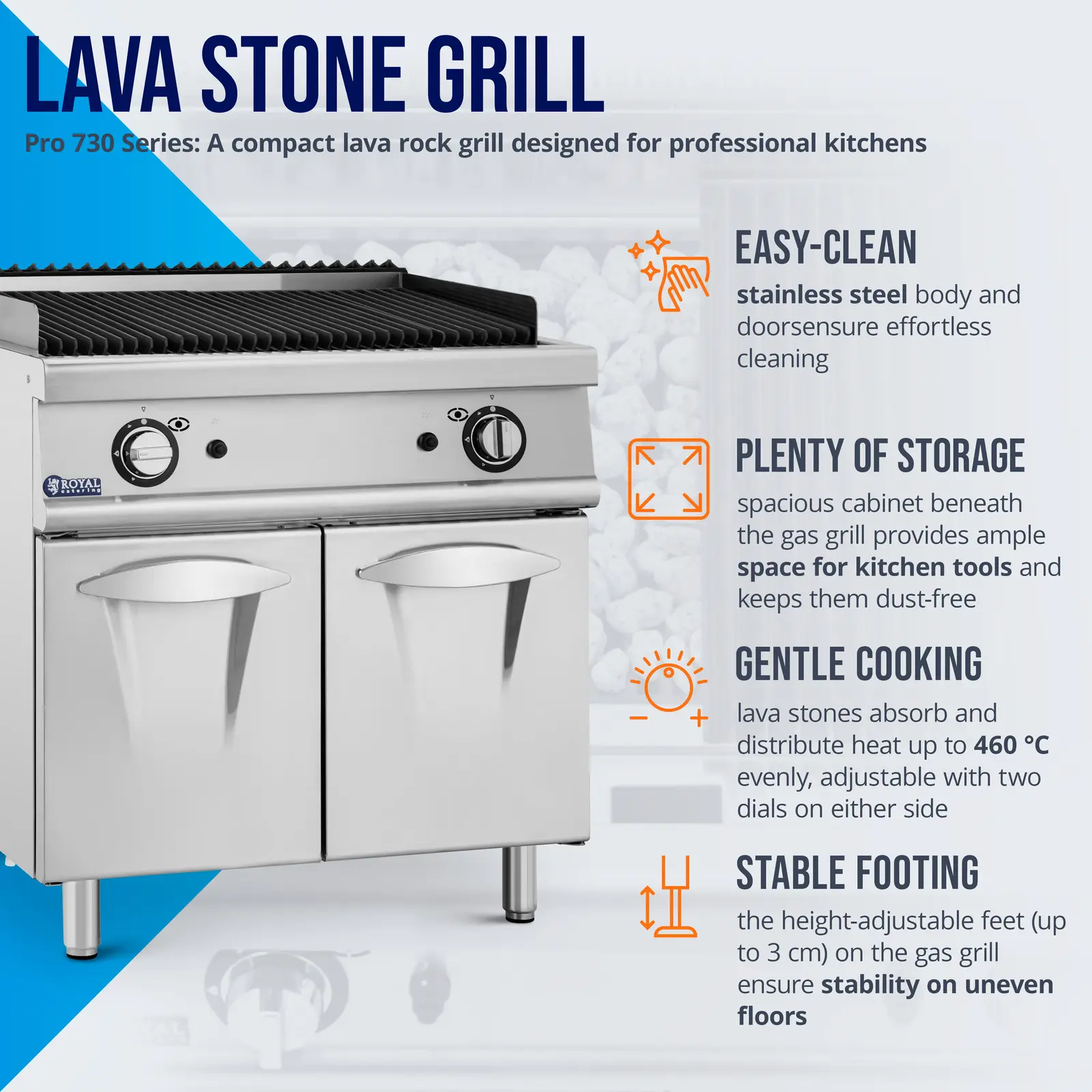 Grill lawowy - 2 x 8 kW - 50 - 460°C - propan / LPG / gaz ziemny - 80 x 73 cm - Seria Pro 730 - Royal Catering