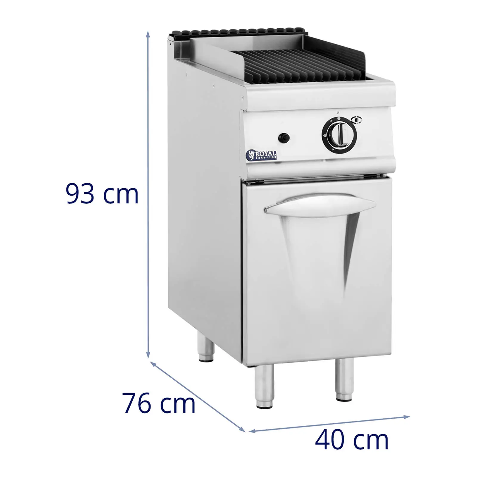 Lávový gril - 8 kW - 50–460 °C - propan / LPG / zemní plyn - Royal Catering (Barva: Stříbrná metalíza)