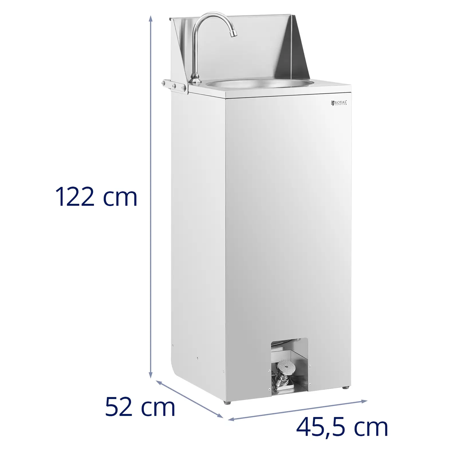 Évier autonome - Inox - Pédale de commande - 357 x 120 mm - Royal Catering (Diamètre des roues: 5 cm)