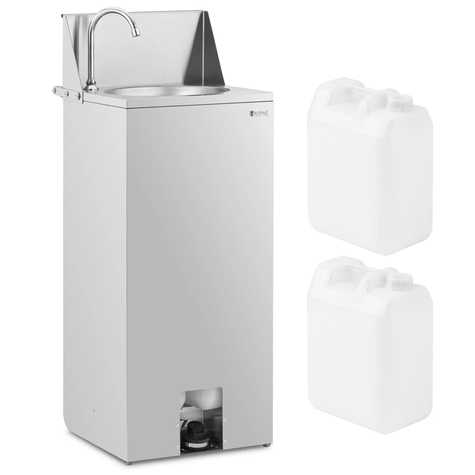 Bærbar vask - rustfritt stål - fotbetjent - 2 vannbeholdere: 15 l - 357 x 120 mm - Royal Catering - Produktbilde