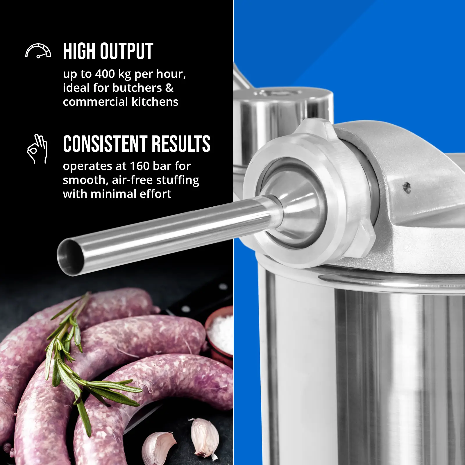 Poussoir à saucisse - 18 L - hydraulique - Royal Catering (Cordon(s) d'alimentation: 1.5 m)