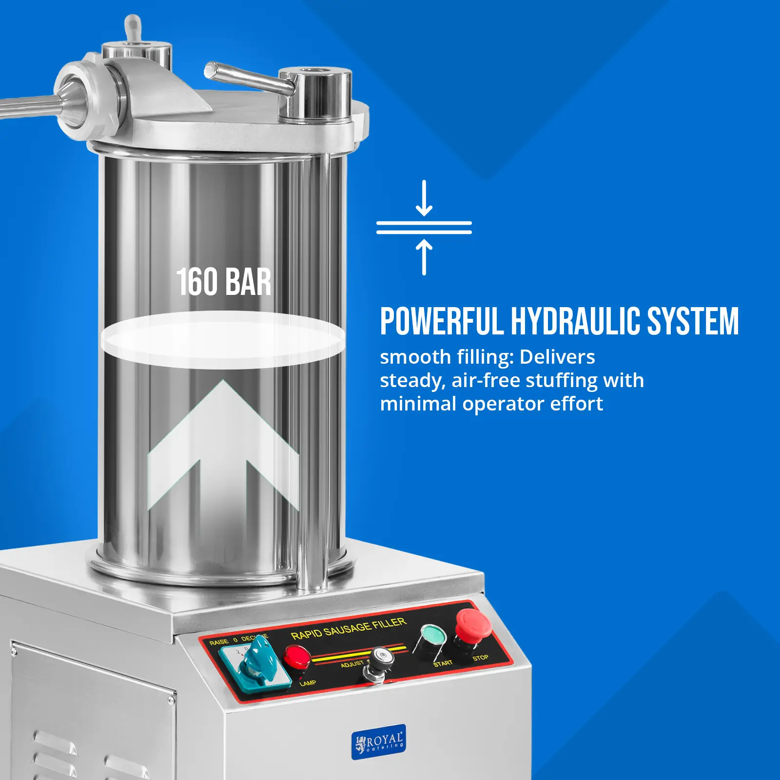 Poussoir à saucisse - 18 L - hydraulique - Royal Catering (Type d'alimentation: Sur secteur)
