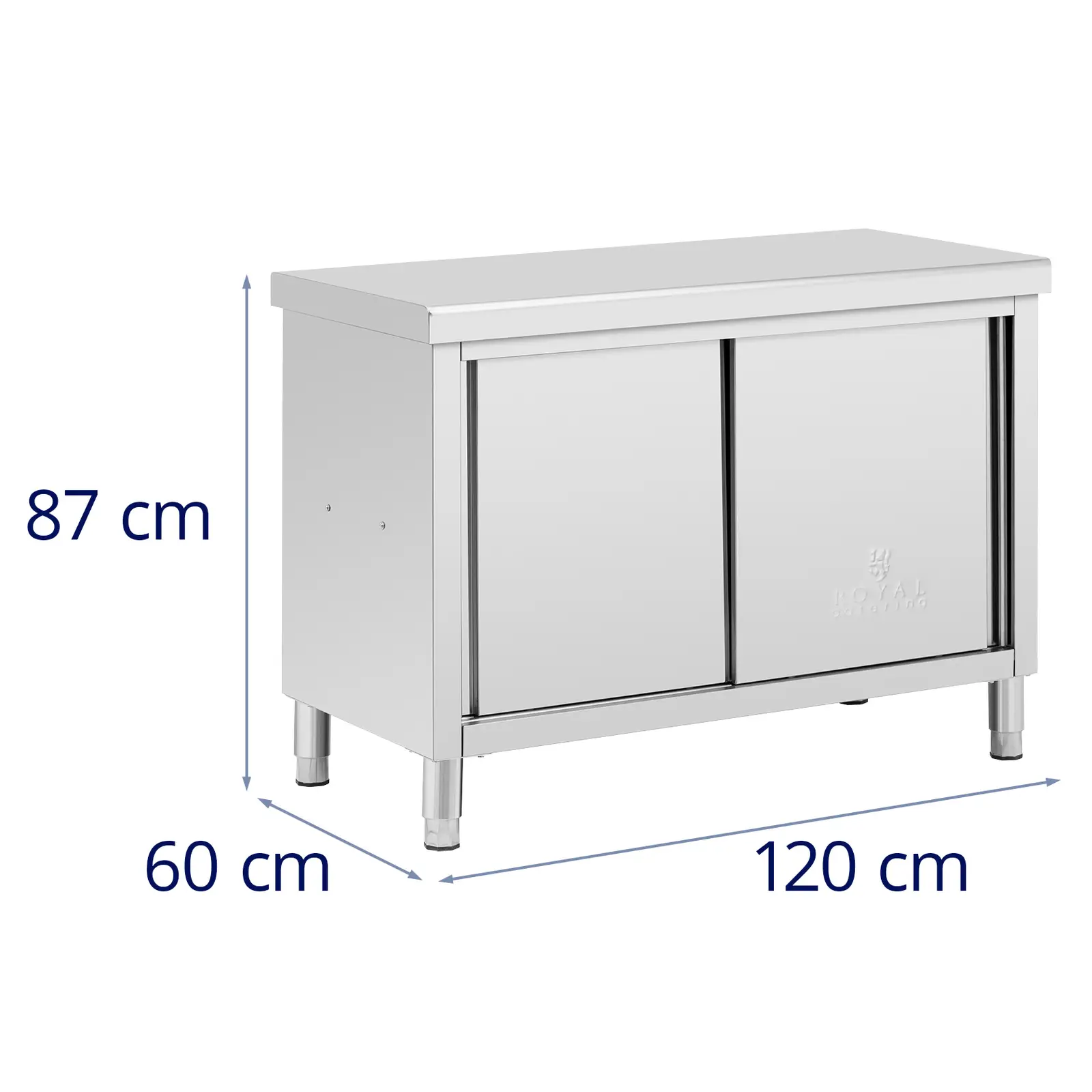 Stół roboczy z szafką przelotową ze stali nierdzewnej - ECO - 120 x 60 cm - 500 kg - Royal Catering