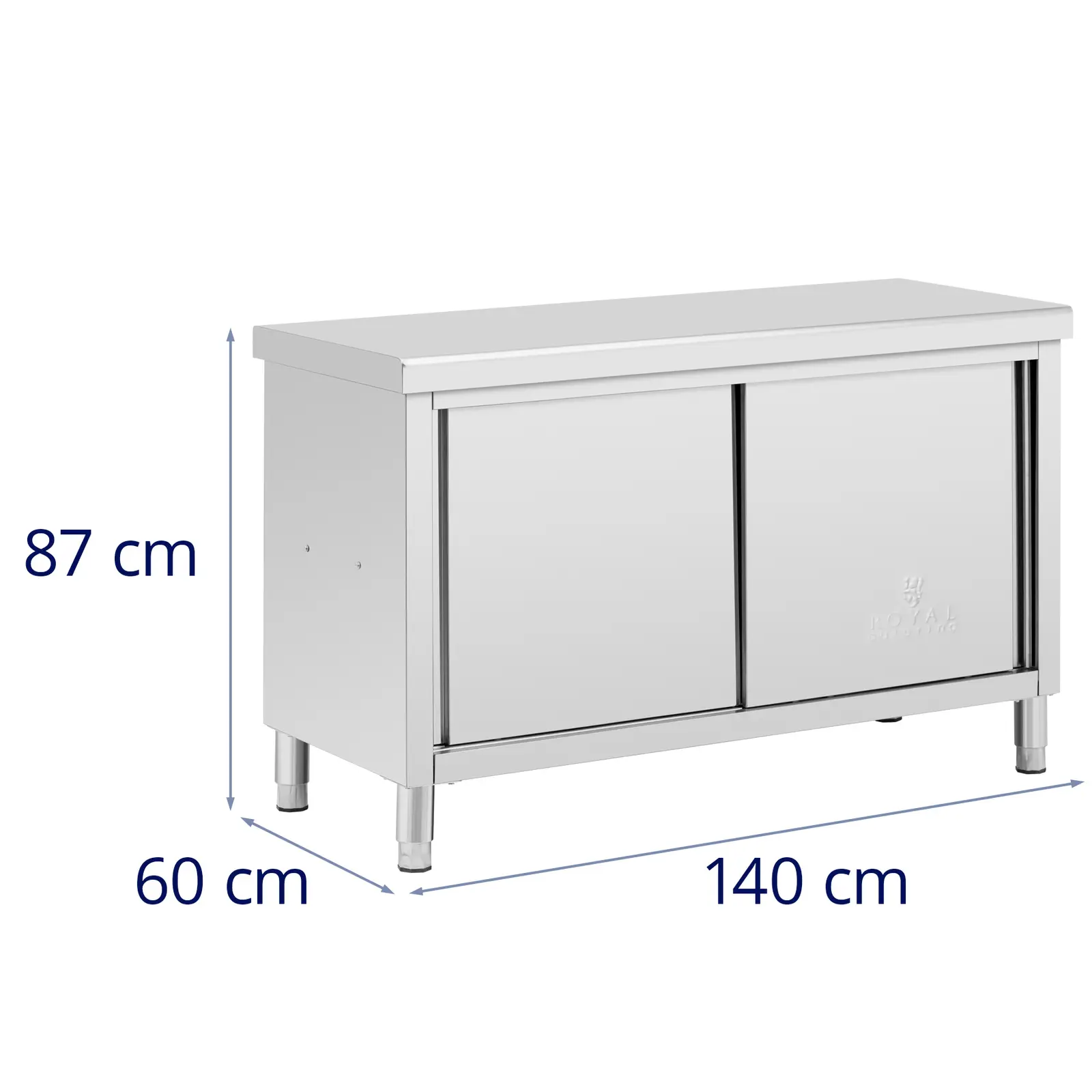 Stół roboczy z szafką przelotową ze stali nierdzewnej - ECO - 140 x 60 cm - 500 kg - Royal Catering