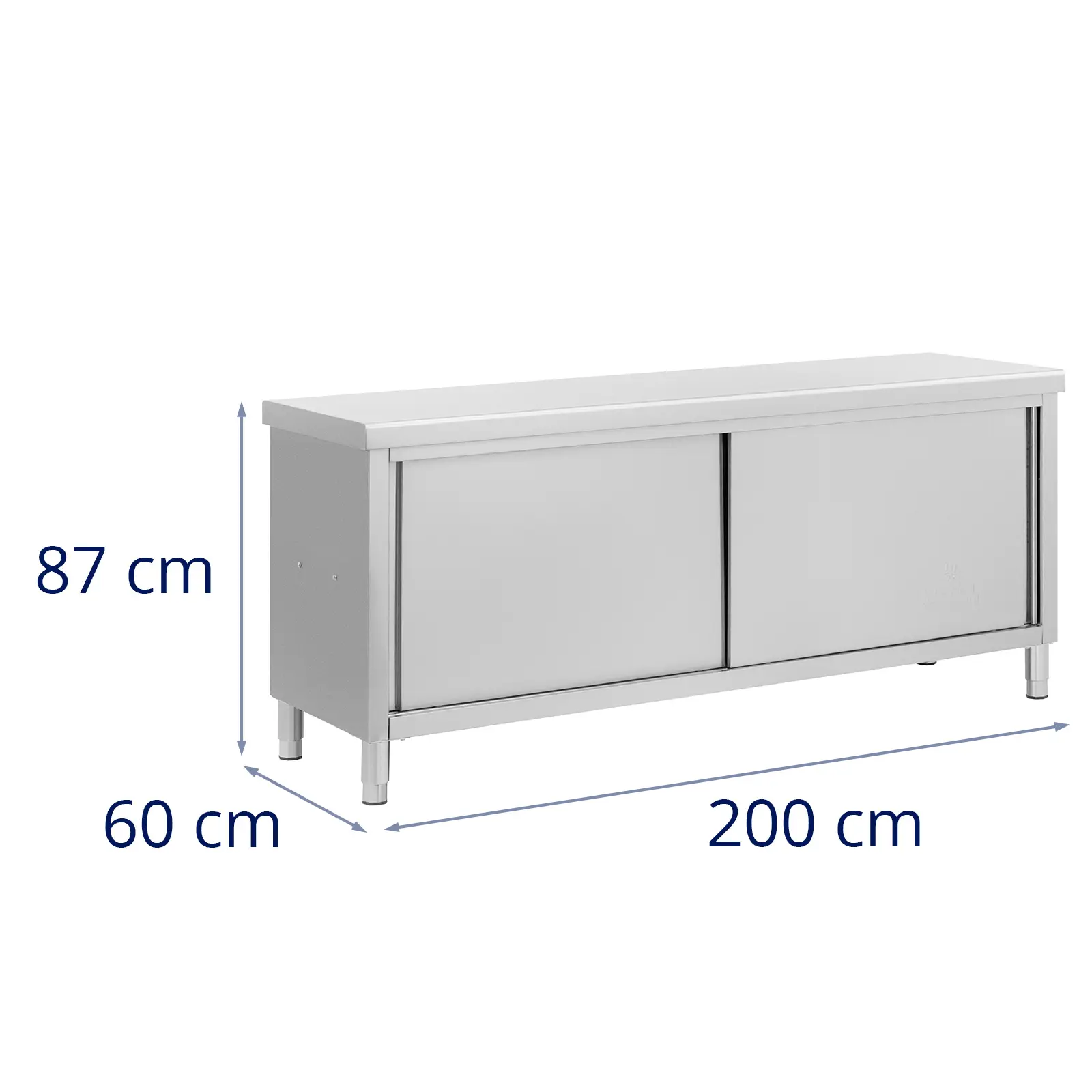 Stół roboczy z szafką przelotową ze stali nierdzewnej - ECO - 200 x 60 cm - 500 kg - Royal Catering