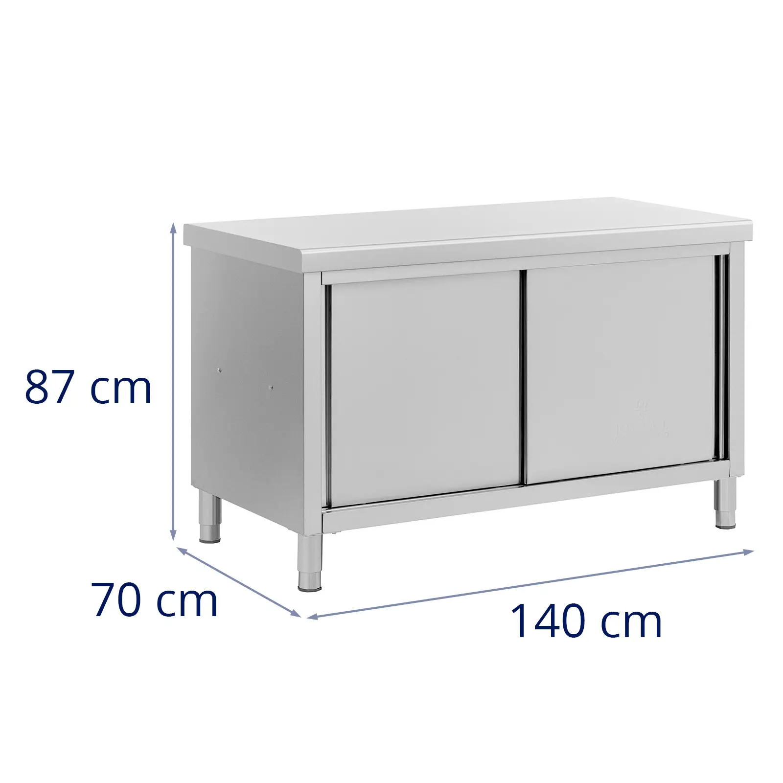 Stół roboczy z szafką przelotową ze stali nierdzewnej - ECO - 140 x 70 cm - 500 kg - Royal Catering