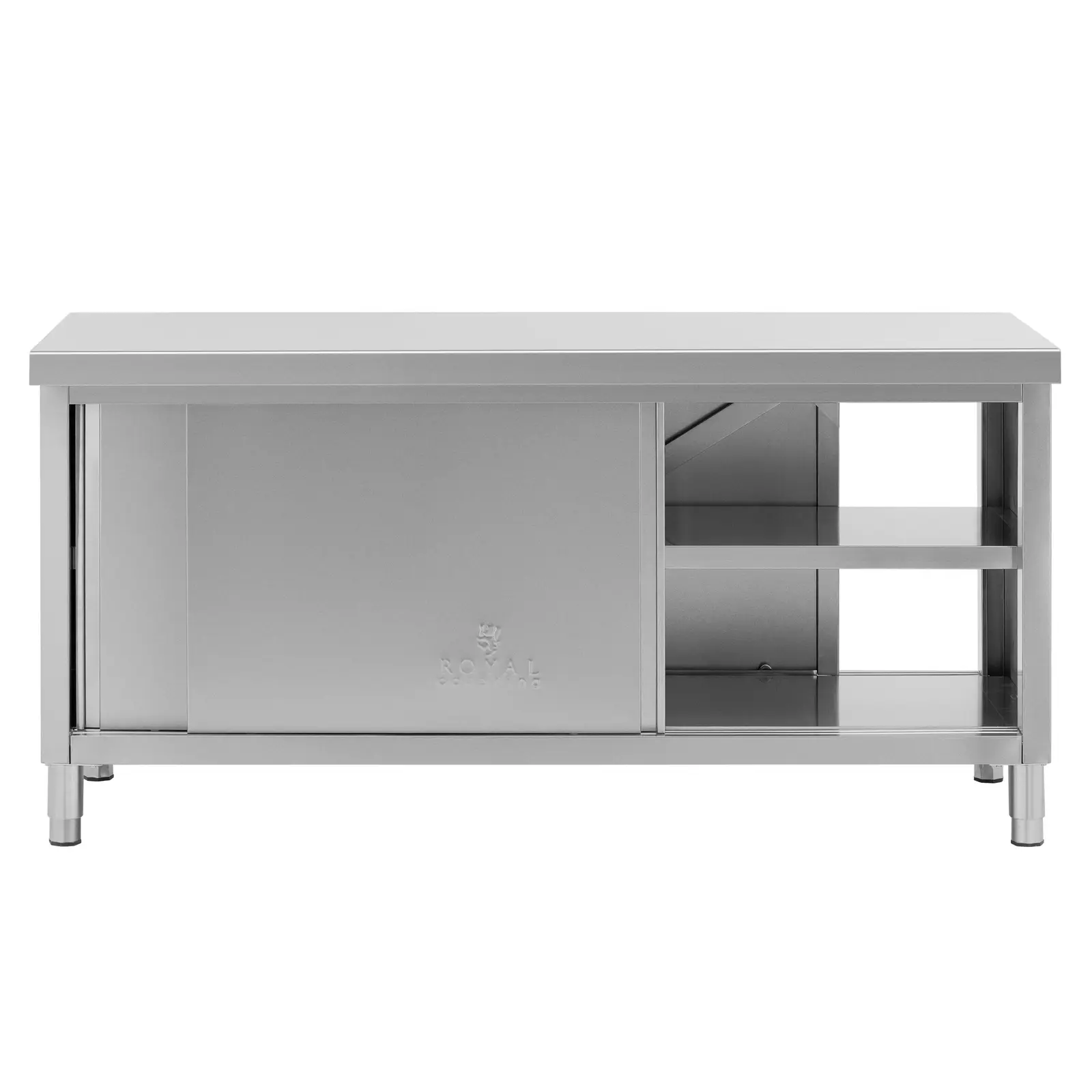Royal Catering Arbeitsschrank Edelstahl – 180 X 70 Cm, 500 Kg Traglast, 2 Schiebetüren, Höhenverstellbare Füße, Für Gastronomie & Küche