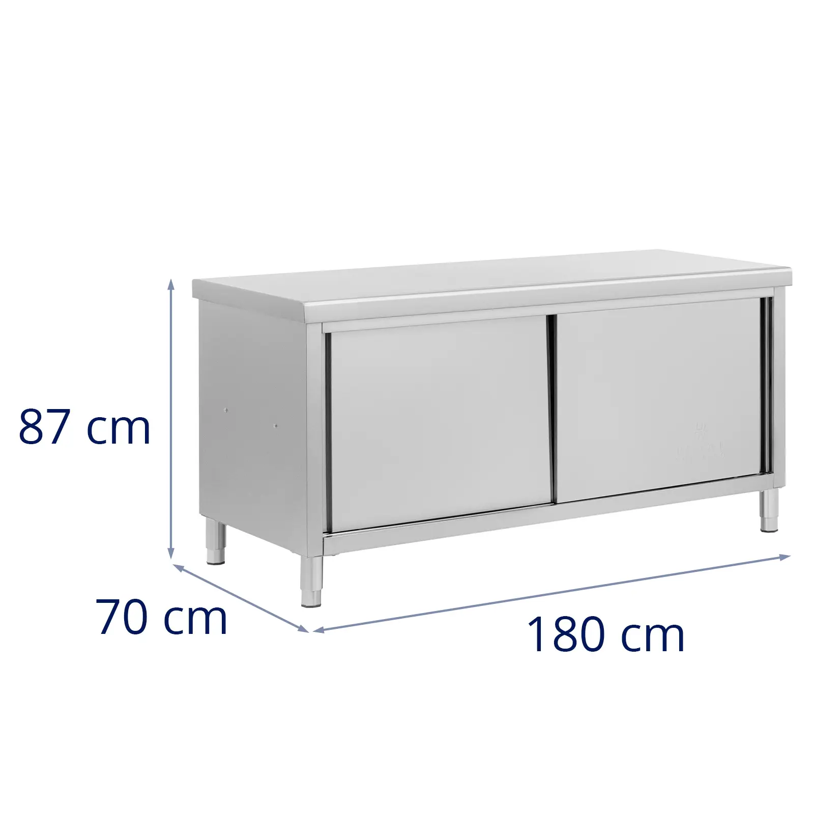 Stół roboczy z szafką przelotową ze stali nierdzewnej - ECO - 180 x 70 cm - 500 kg - Royal Catering