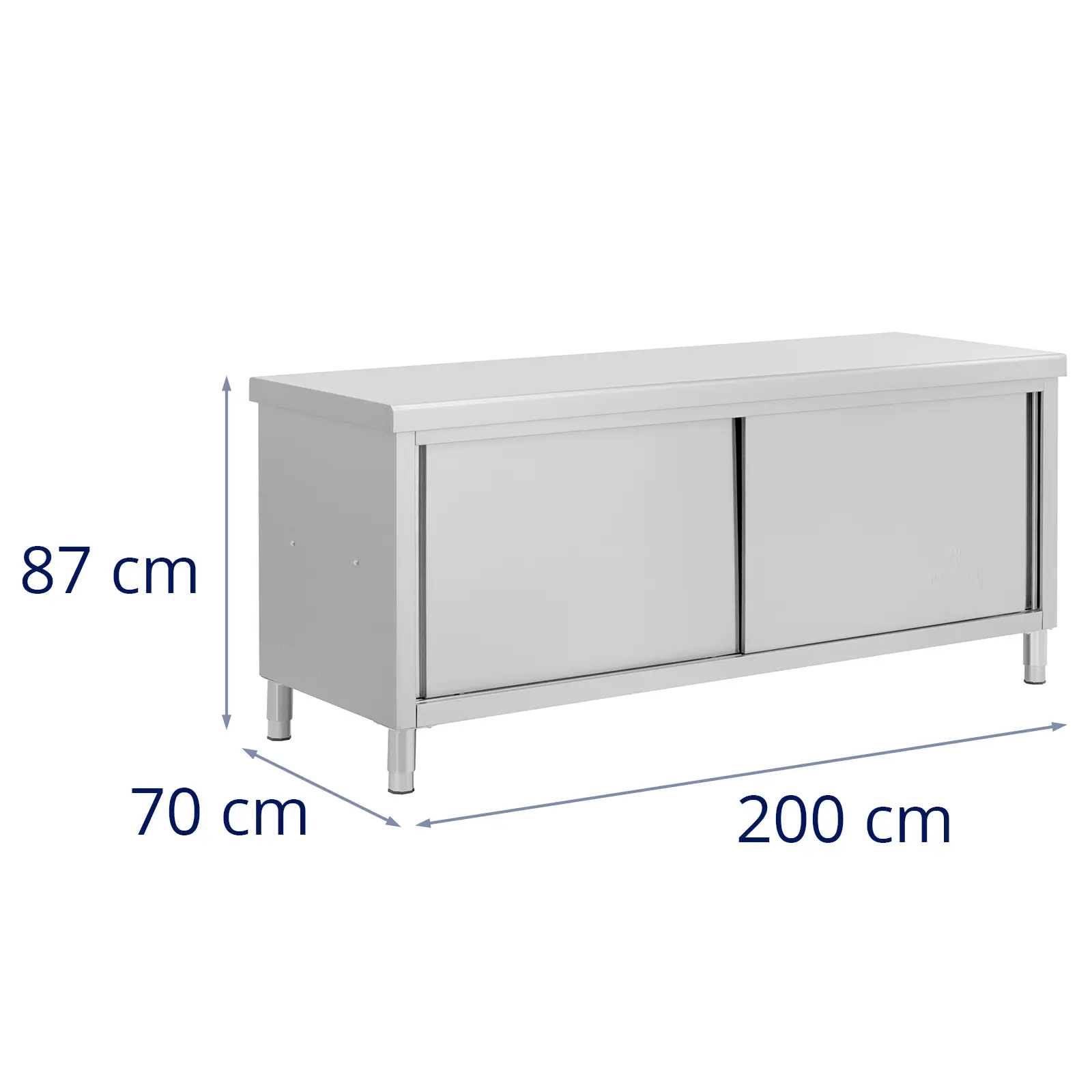 Stół roboczy z szafką przelotową ze stali nierdzewnej - ECO - 200 x 70 cm - 500 kg - Royal Catering