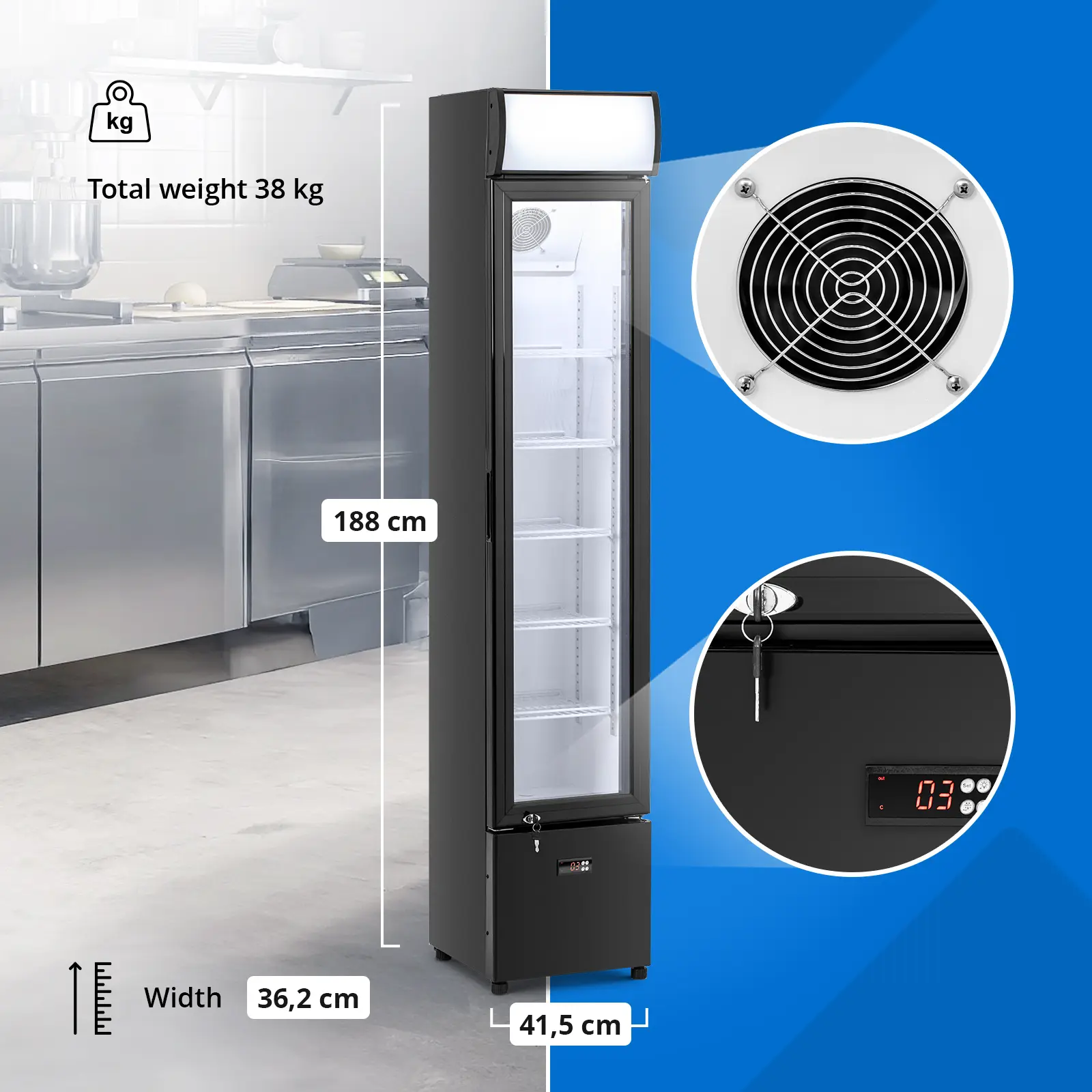 Frigo à boissons - 99 l - noir, acier peint par poudrage - Royal Catering (Évaporateur: Oui)