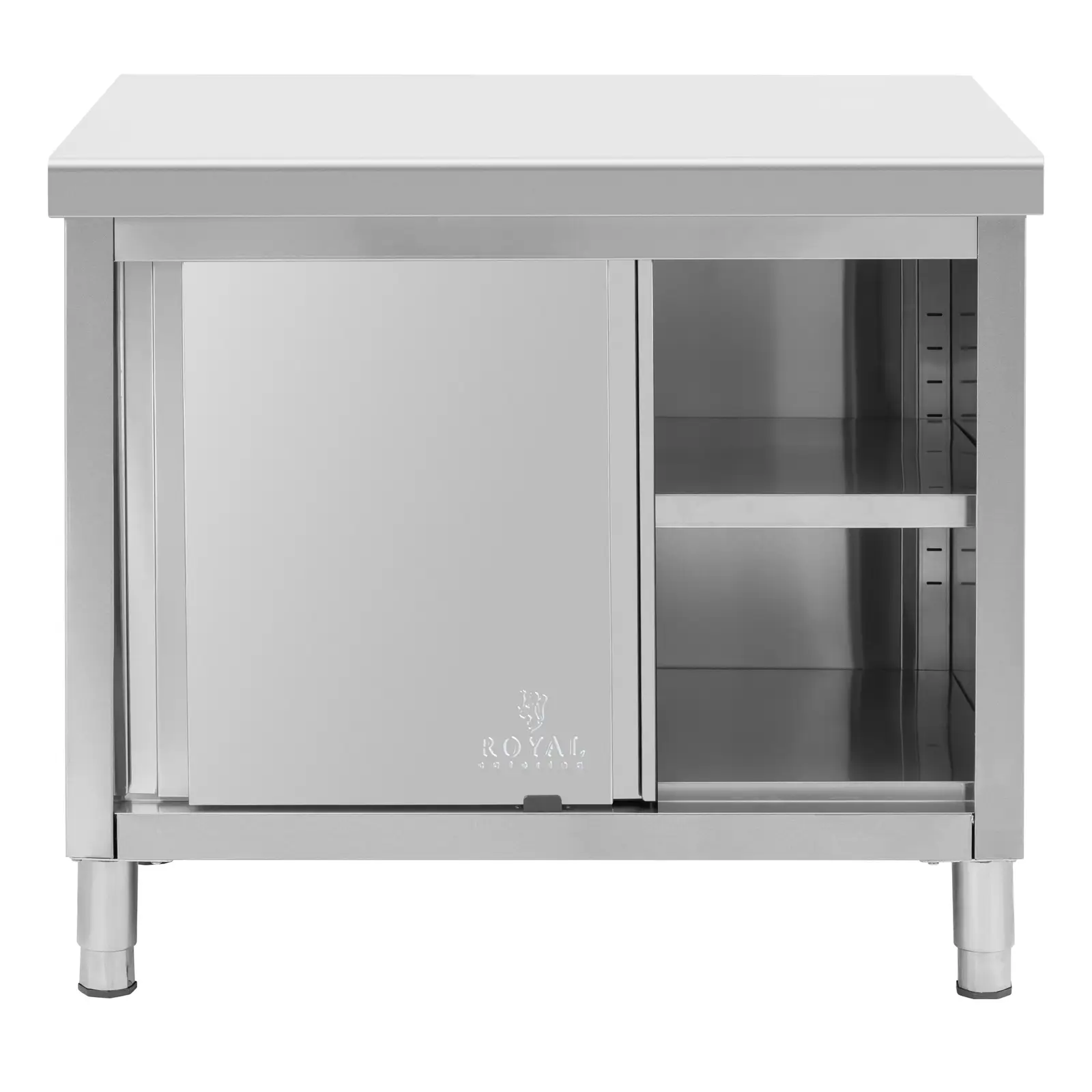  Stainless Steel Kitchen Cabinet with Worktop - 100 x 80 cm - 500 kg - Royal Catering (Sound-absorbing worktop: Yes)