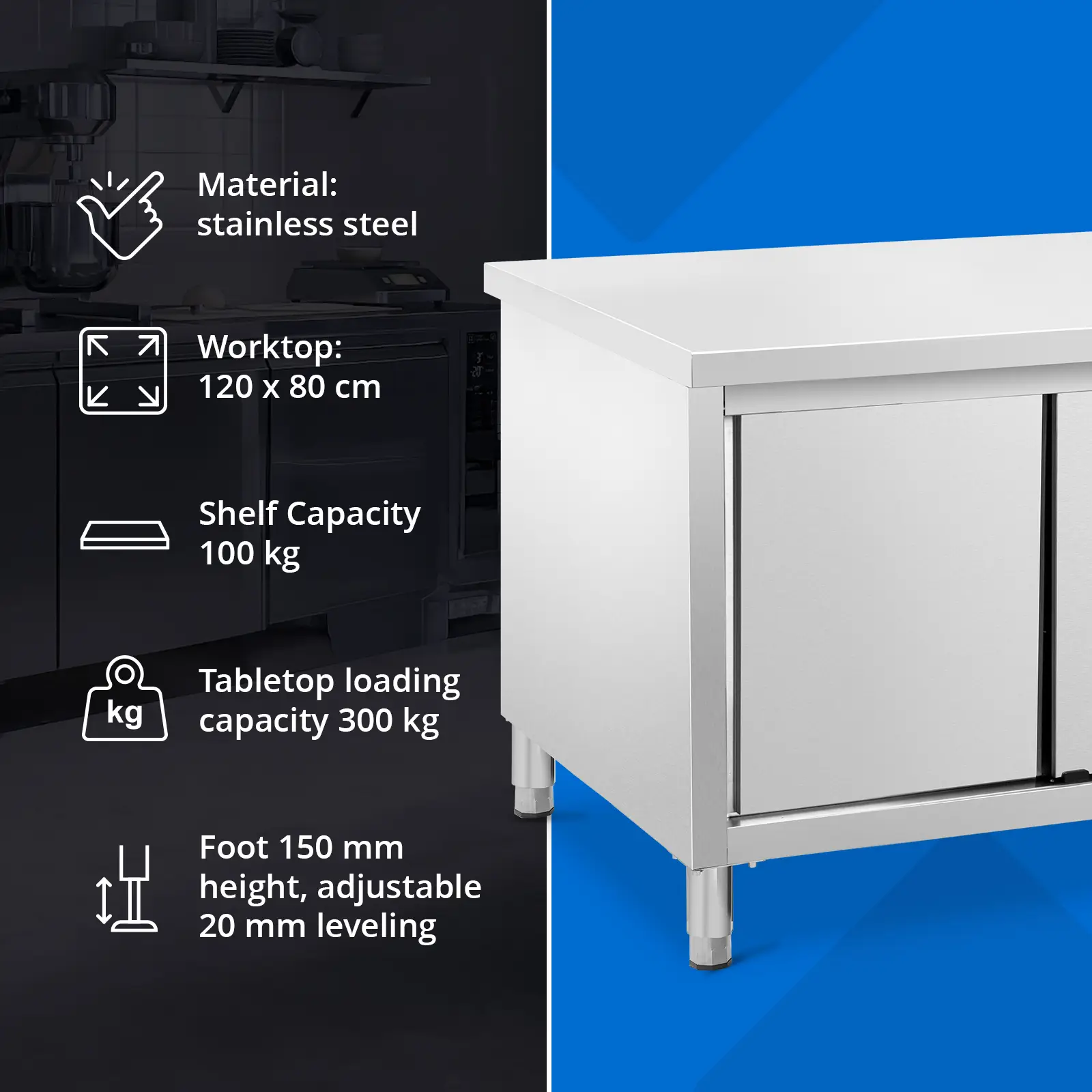 Stainless Steel Kitchen Cabinet - ECO - 120 x 80 cm - 500 kg - Royal Catering (Need to install: Yes)