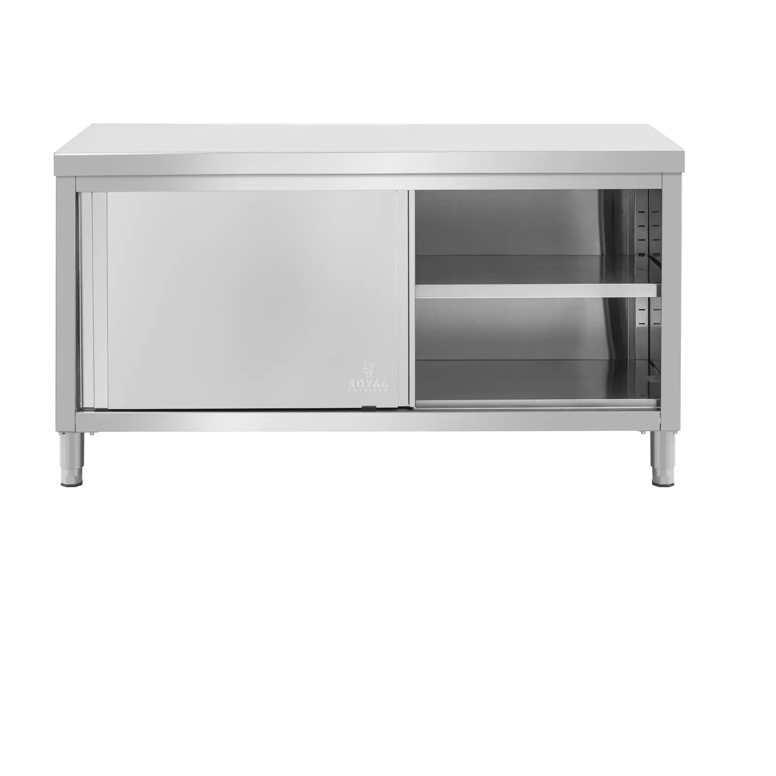  Stainless Steel Kitchen Cabinet with Worktop - 160 x 80 cm - 500 kg - Royal Catering (Sound-absorbing worktop: Yes)