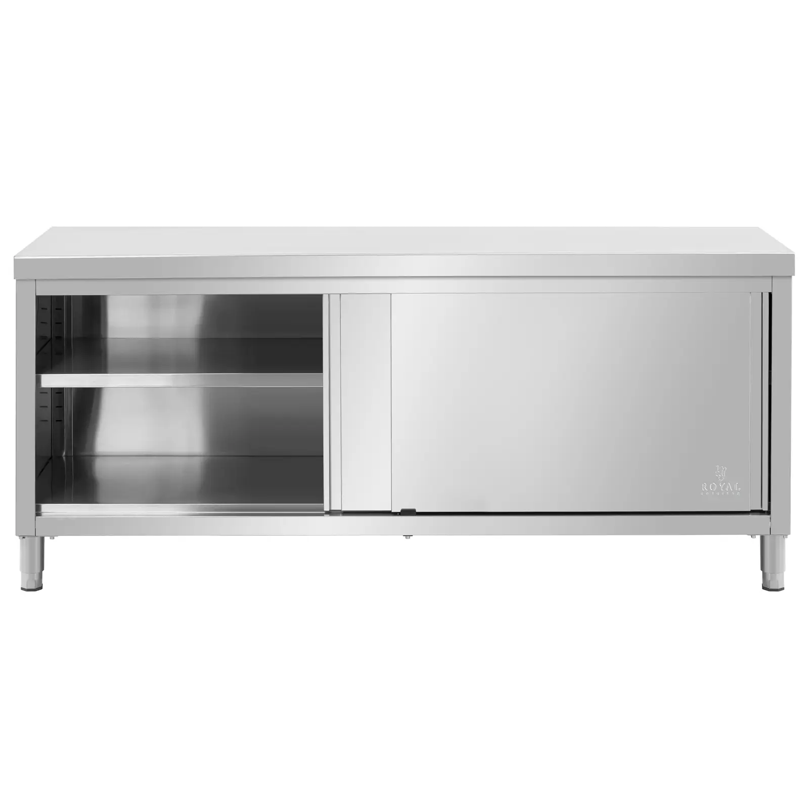 Pracovní skříňka z ušlechtilé oceli - ECO - 200 x 80 cm - 500 kg - Royal Catering (Nosnost police: 100 kg)