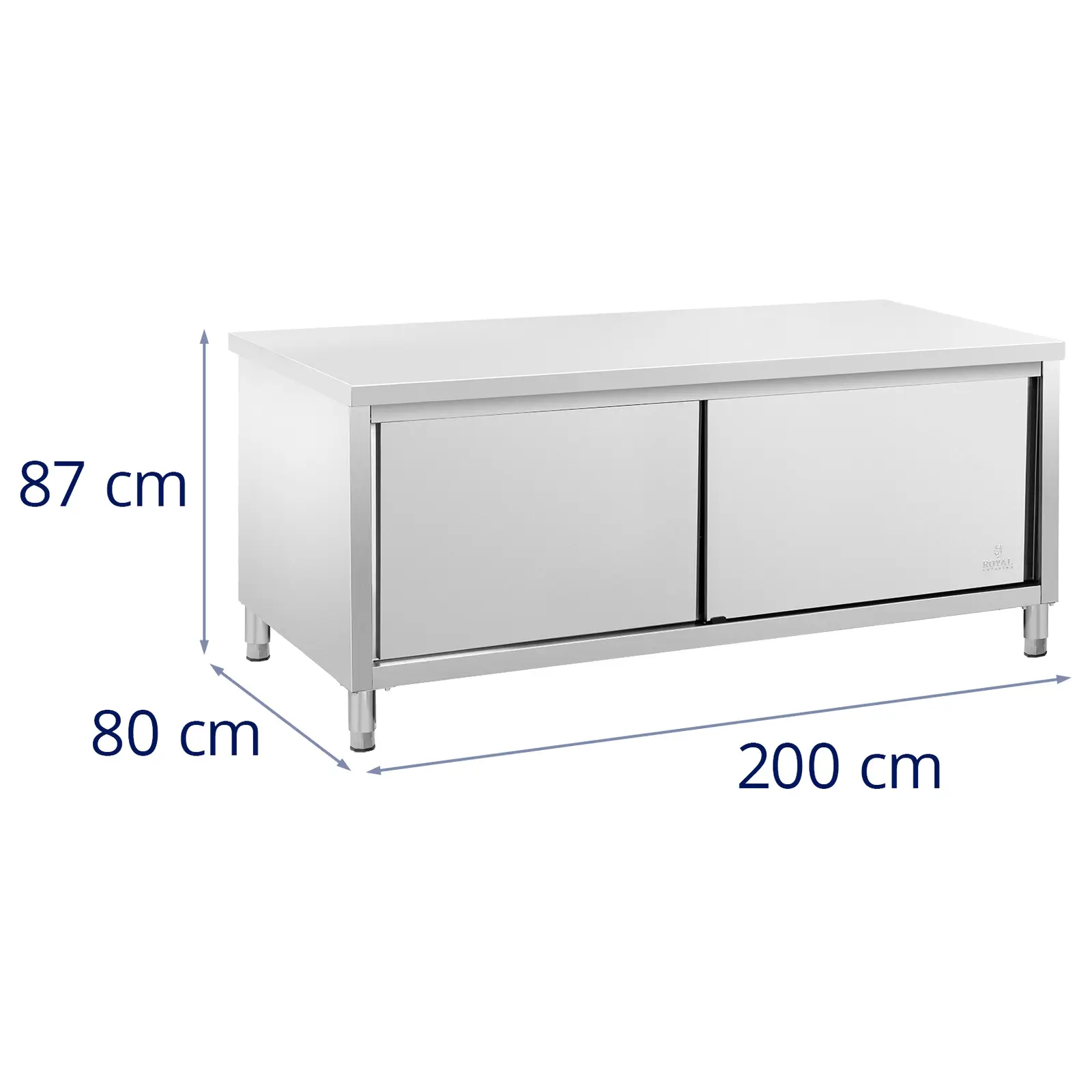 Pracovní skříňka z ušlechtilé oceli - ECO - 200 x 80 cm - 500 kg - Royal Catering (Tloušťka desky stolu: 0.7 mm)