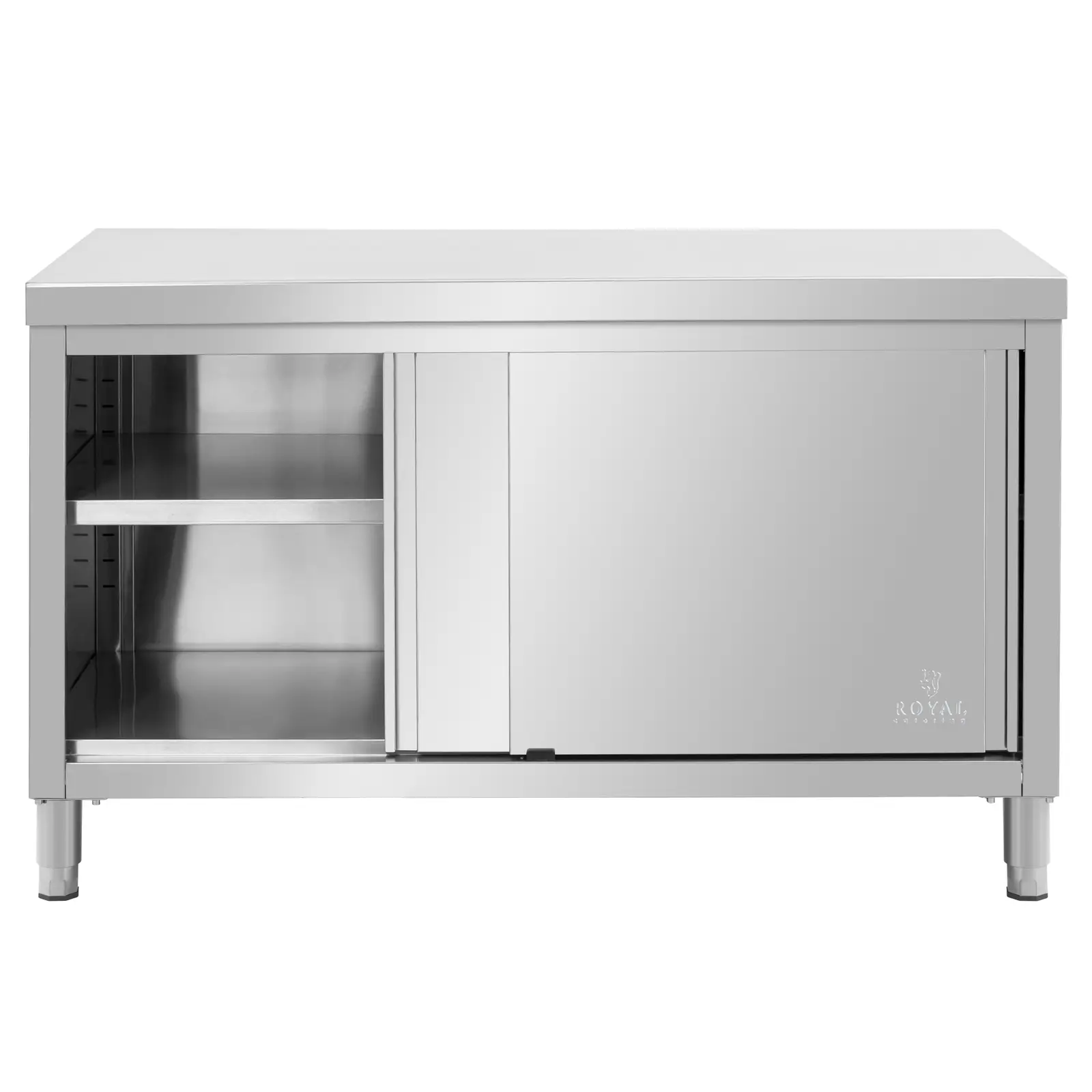 Pracovní skříňka z ušlechtilé oceli - ECO - 140 x 80 cm - 500 kg - Royal Catering (Nosnost police: 100 kg)