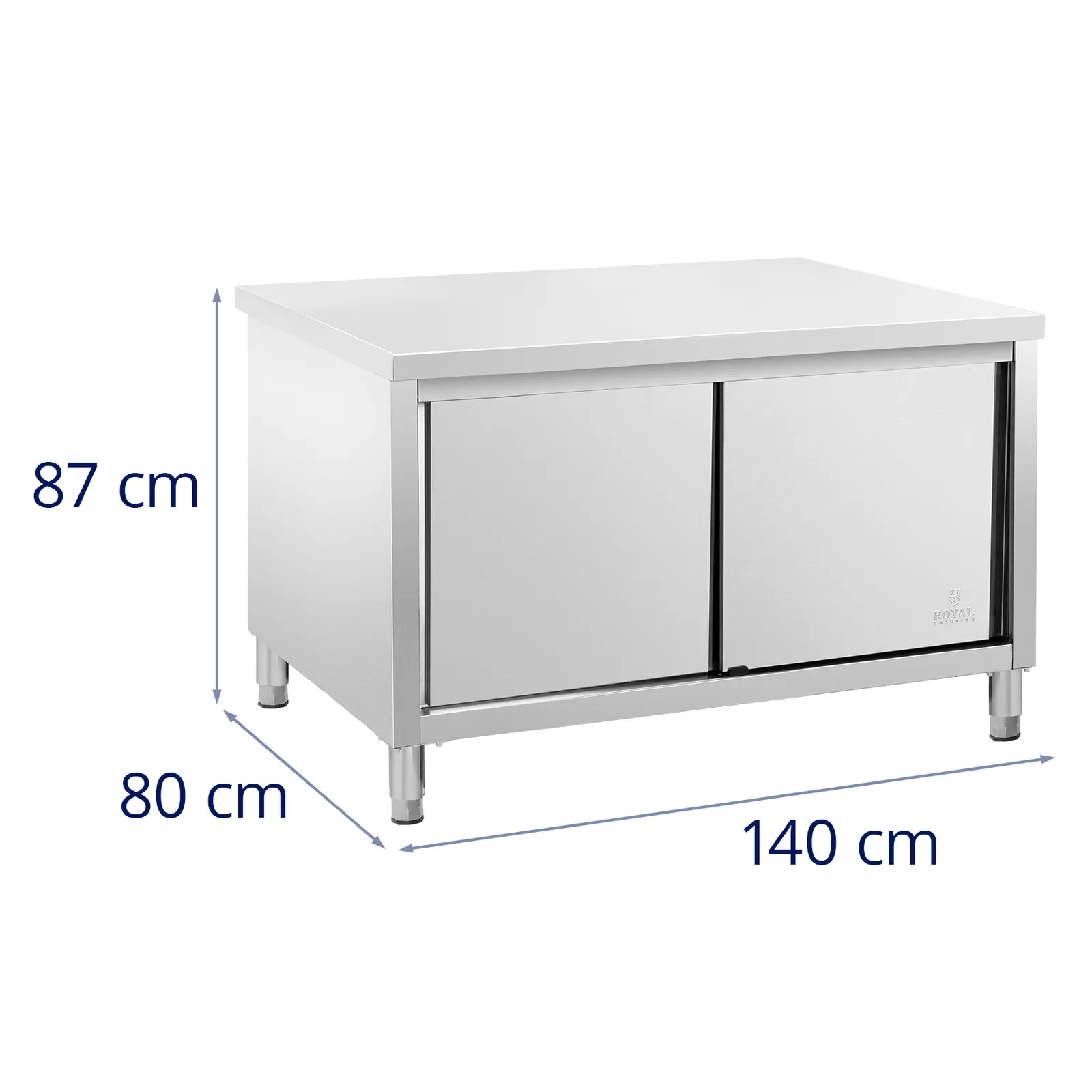 Pracovní skříňka z ušlechtilé oceli - ECO - 140 x 80 cm - 500 kg - Royal Catering (Tloušťka desky stolu: 0.7 mm)