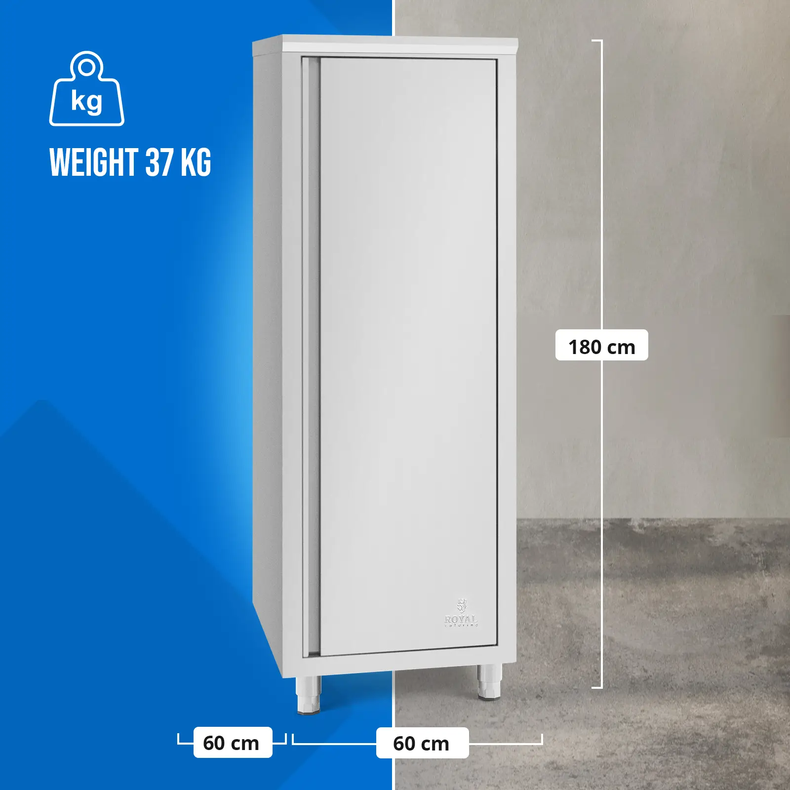 Nerezová kuchyňská skříň na nádobí - 60 x 60 x 180 cm - Royal Catering (Barva: Stříbrná metalíza)