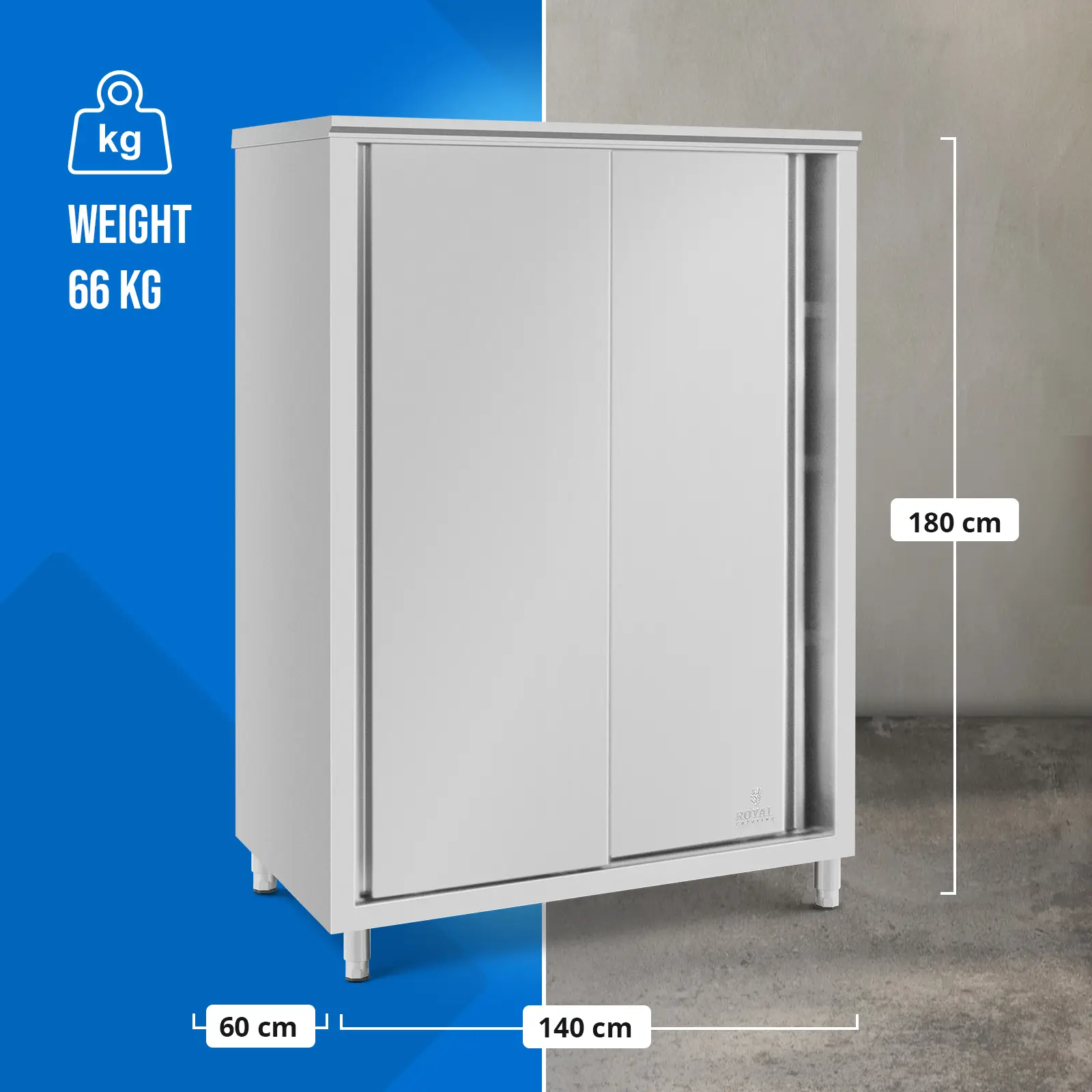 Edénytároló szekrény - 120 x 70 x 180 cm - Royal Catering (Szín: Fém ezüst színű)