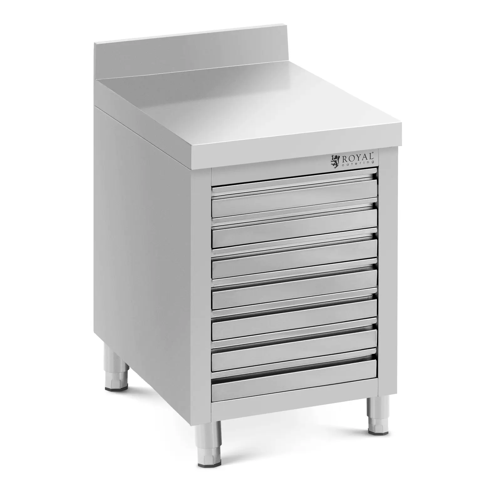 Armadio da cucina in acciaio inox con cassetti - 50 x 70 cm - 185 kg - 7 cassetti per impasto pizza - con alzatina - Royal Catering - 0