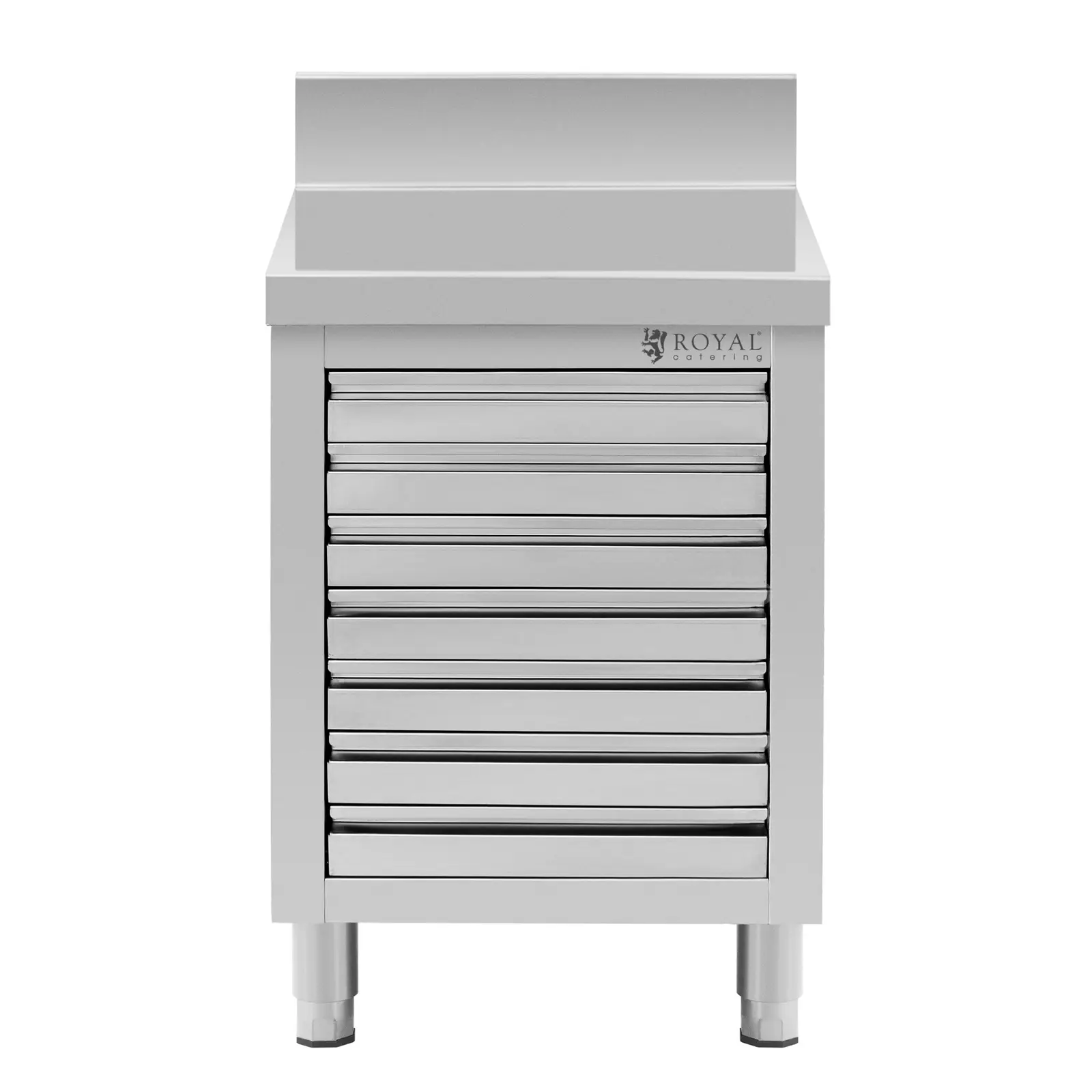 Meuble bas en inox - 50 x 70 cm - 185 kg - 7 tiroirs pour pâtons de pizza - avec dosseret - Royal Catering (Matériau(x): Acier inoxydable 201)