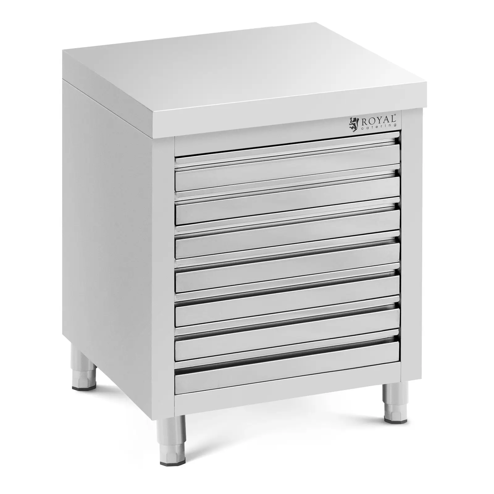 προϊόντα δεύτερης επιλογής του εργοστασίου Ανοξείδωτος εργασιακός ντουλάπι - 70 x 50 εκ. - 185 κιλά - 7 συρτάρια για μπάλες πίτσας - Royal Catering - Εικόνα προϊόντος